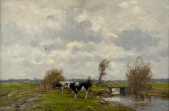 De Donk Oil Painting on Canvas Landscape Cows Meadow Nature In Stock