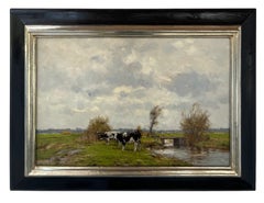 De Donk Oil Painting on Canvas Landscape Cows Meadow Nature In Stock