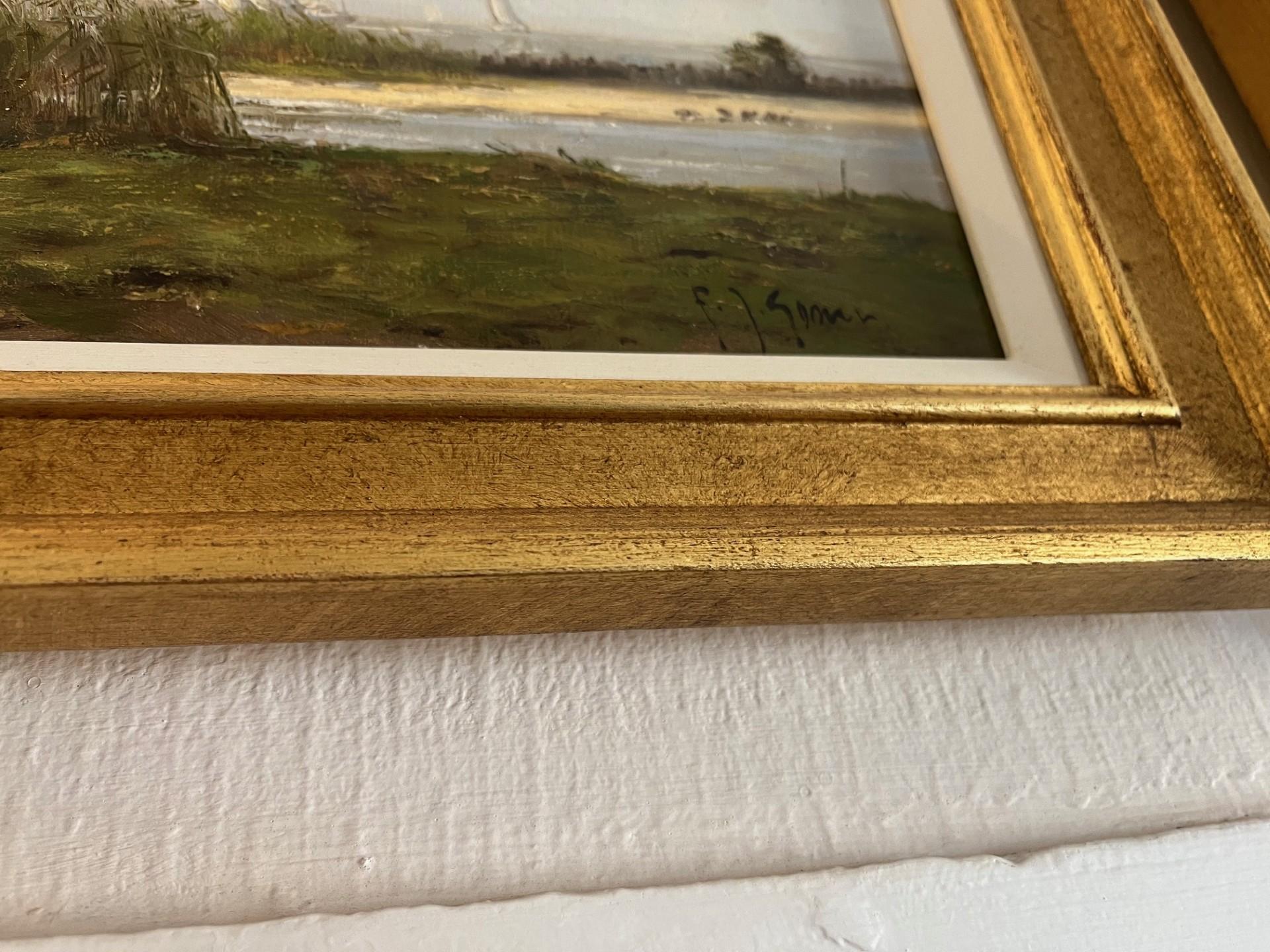 Huile contemporaine du Twentieth Century Paysage traditionnel avec vaches fresiennes - Gris Landscape Painting par Frits Goosen
