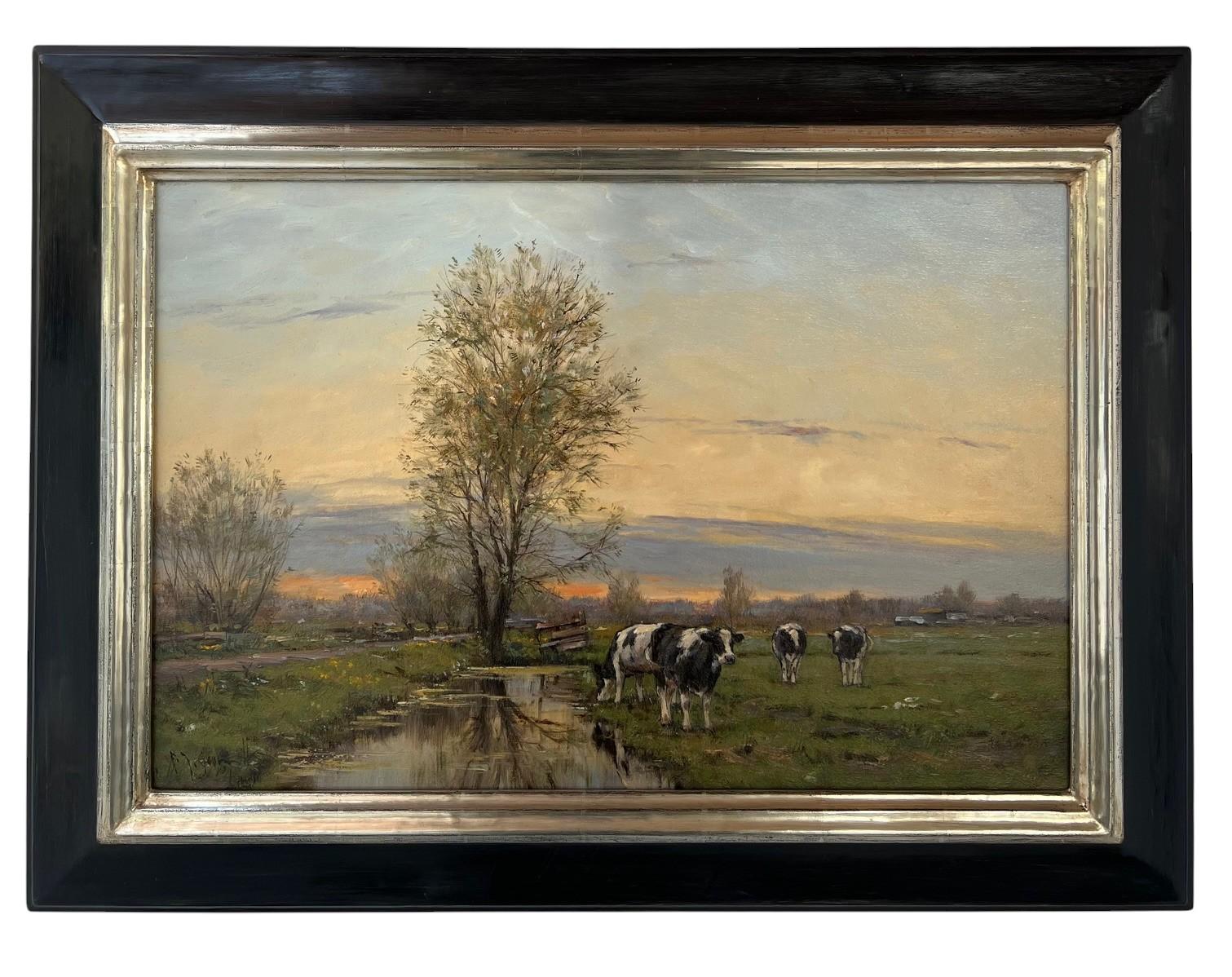Groot Ammers Oil Painting on Canvas Nature Meadow Dutch Landscape Cows In Stock