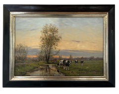 Groot Ammers Oil Painting on Canvas Nature Meadow Dutch Landscape Cows In Stock