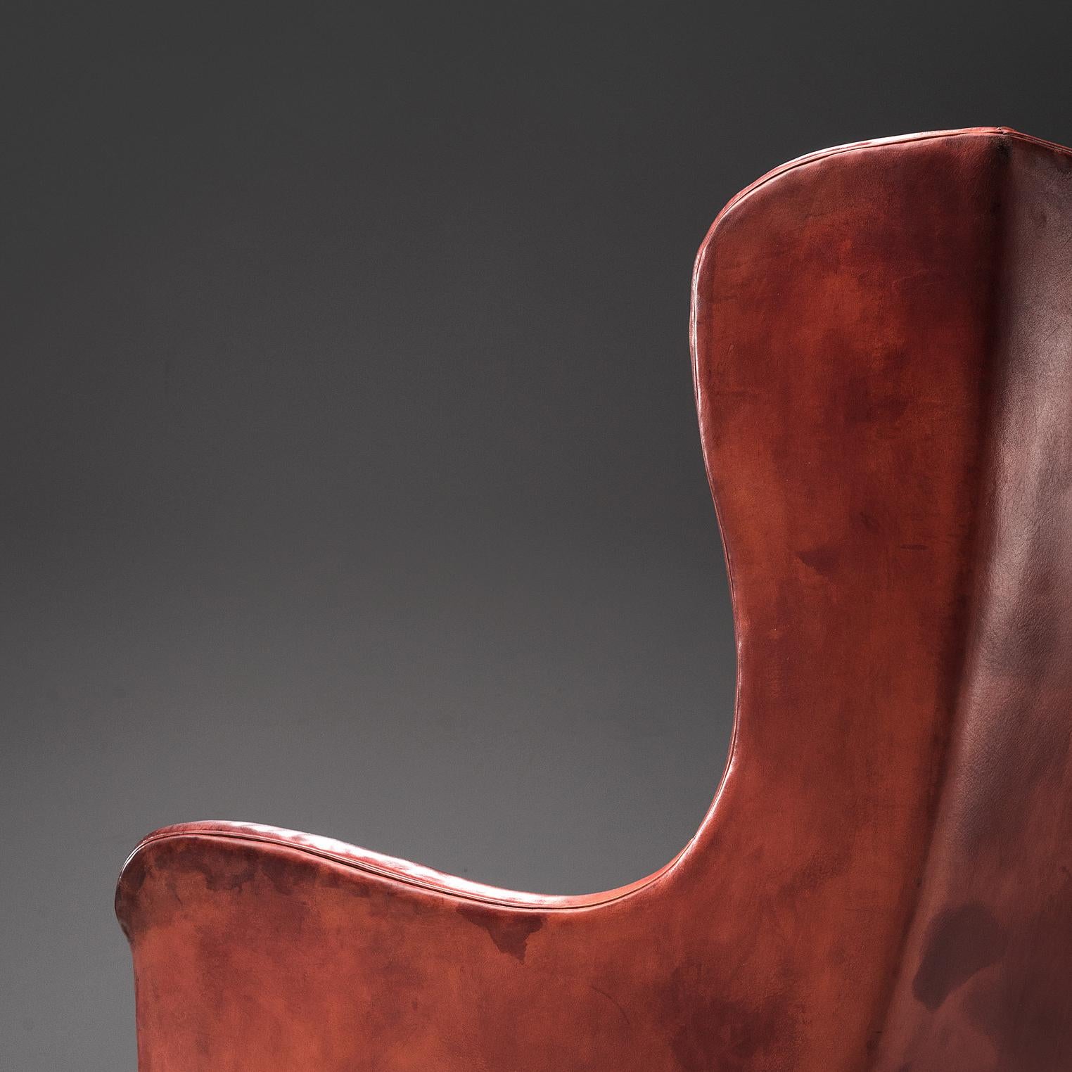 Danish Frits Henningsen Lounge Chair with Ottoman in Original Burgundy Leather For Sale