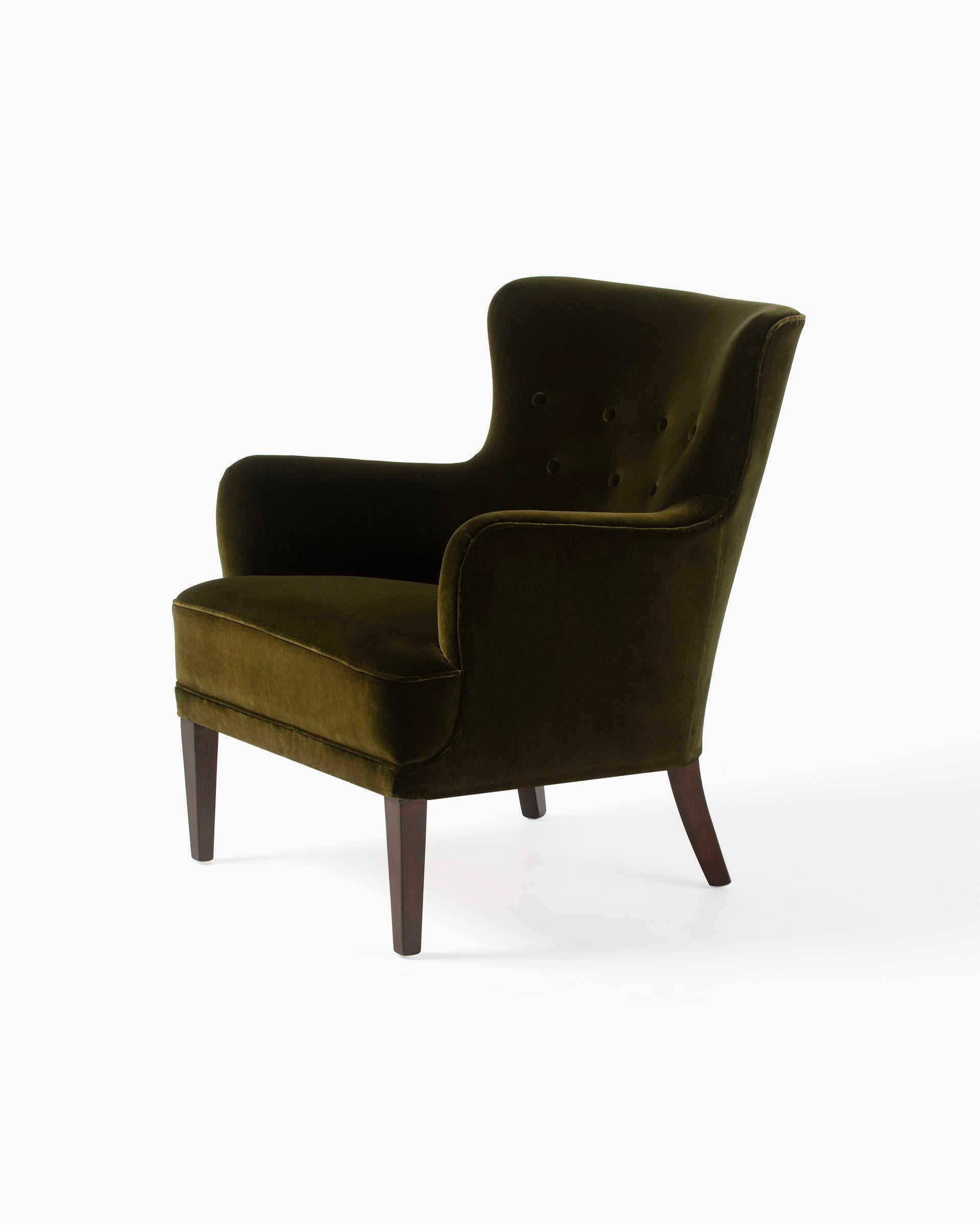 Sillón danés Frits Henningsen de terciopelo de los años 40 Escandinavo moderno en venta