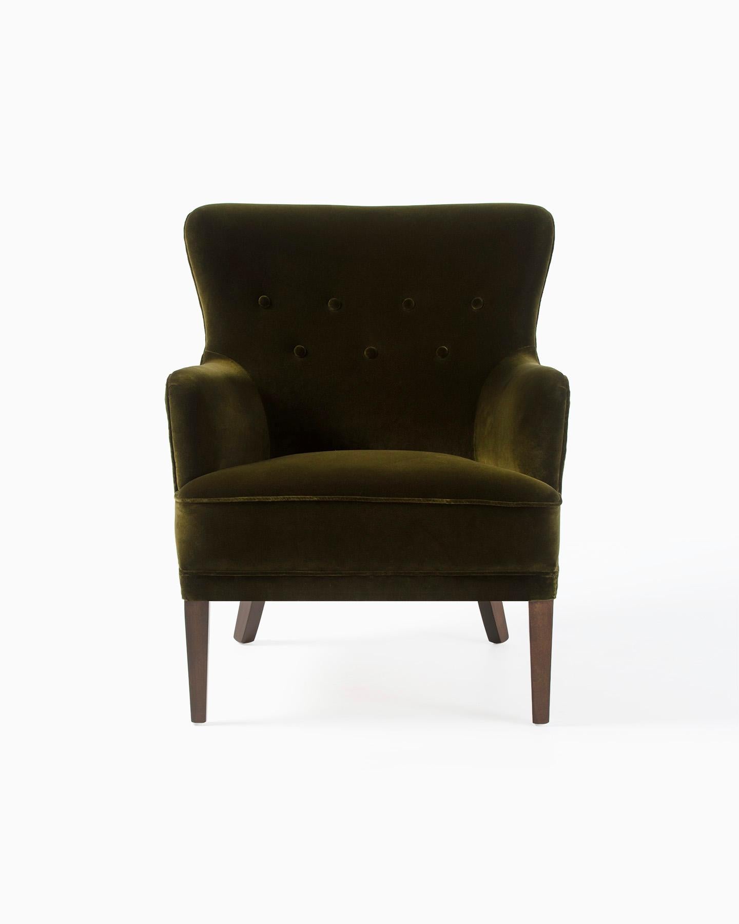 Sillón danés Frits Henningsen de terciopelo de los años 40 en Excelente estado para la venta en London, England