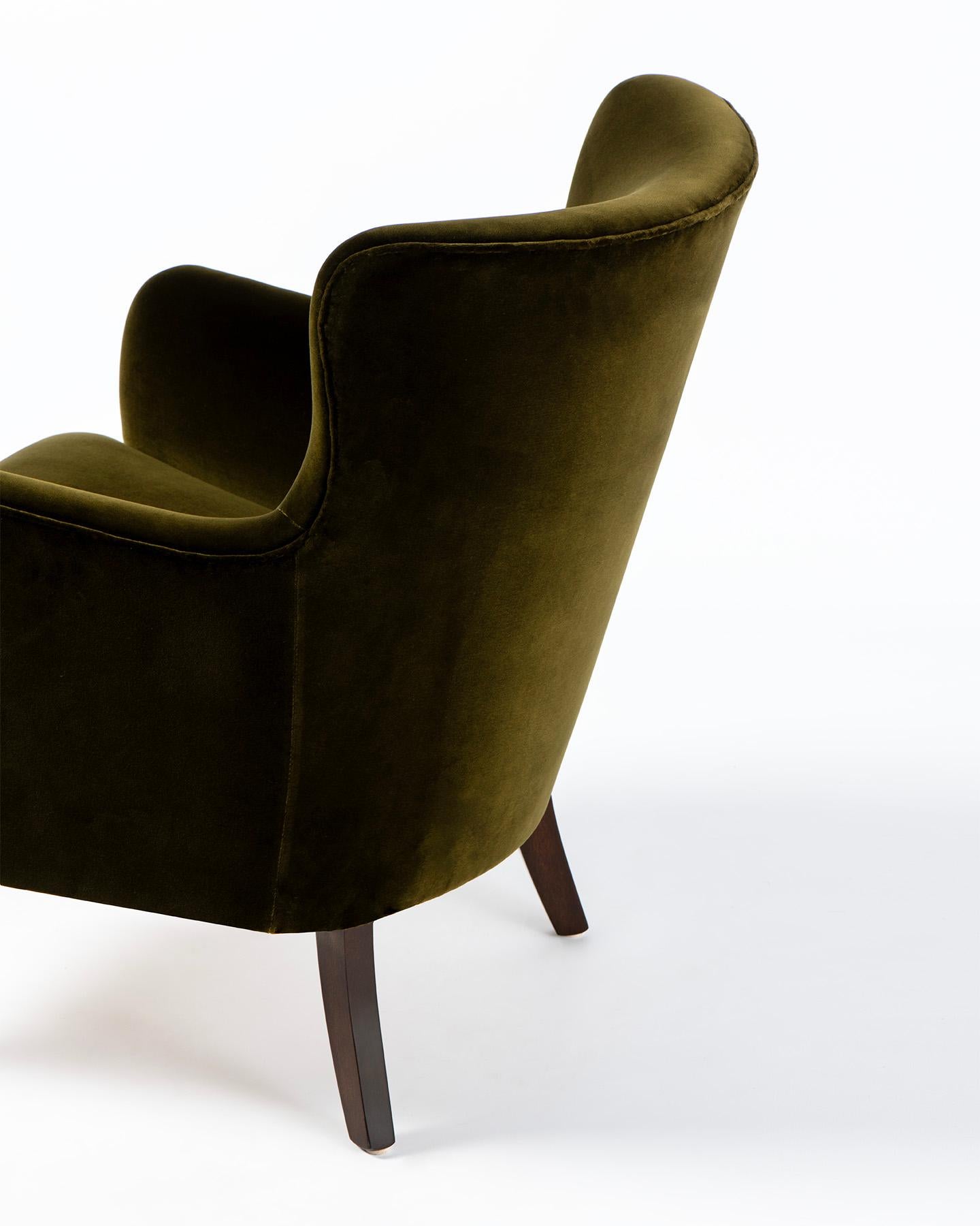 Sillón danés Frits Henningsen de terciopelo de los años 40 mediados del siglo XX en venta
