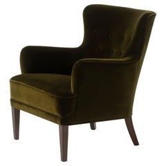 Frits Henningsen 1940s Danish Lounge Chair in Velvet
