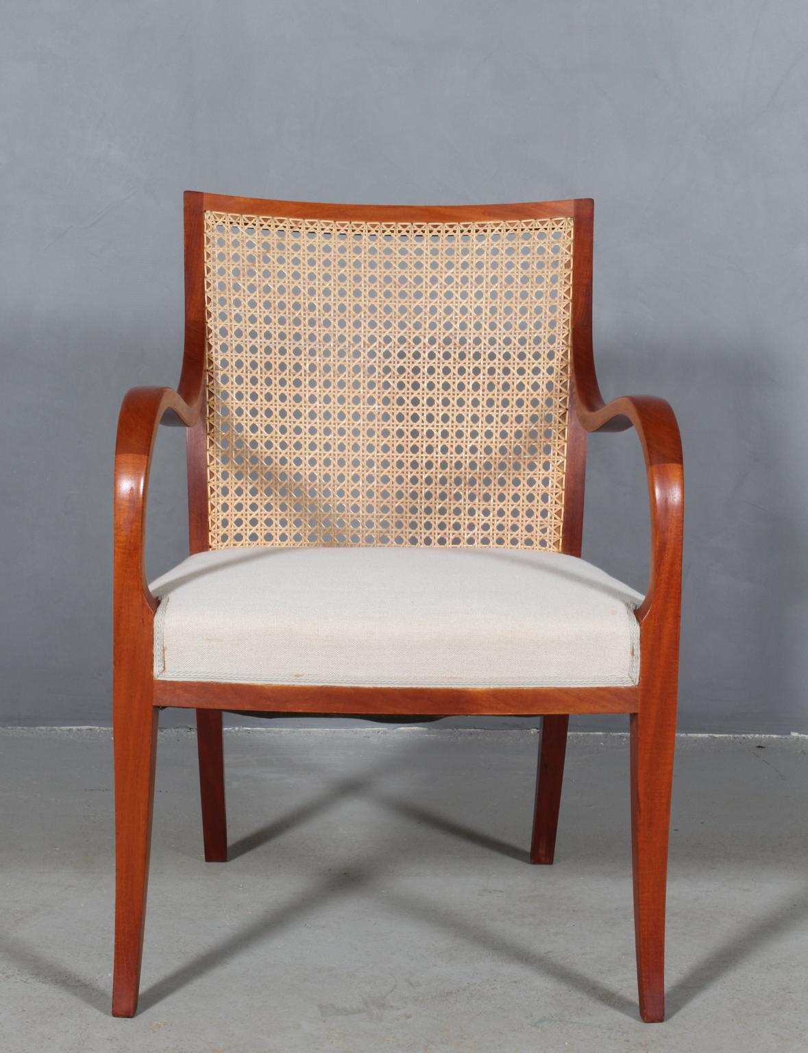 Scandinavian Modern Frits Henningsen Armchair, Cane and Cuba Mahogany