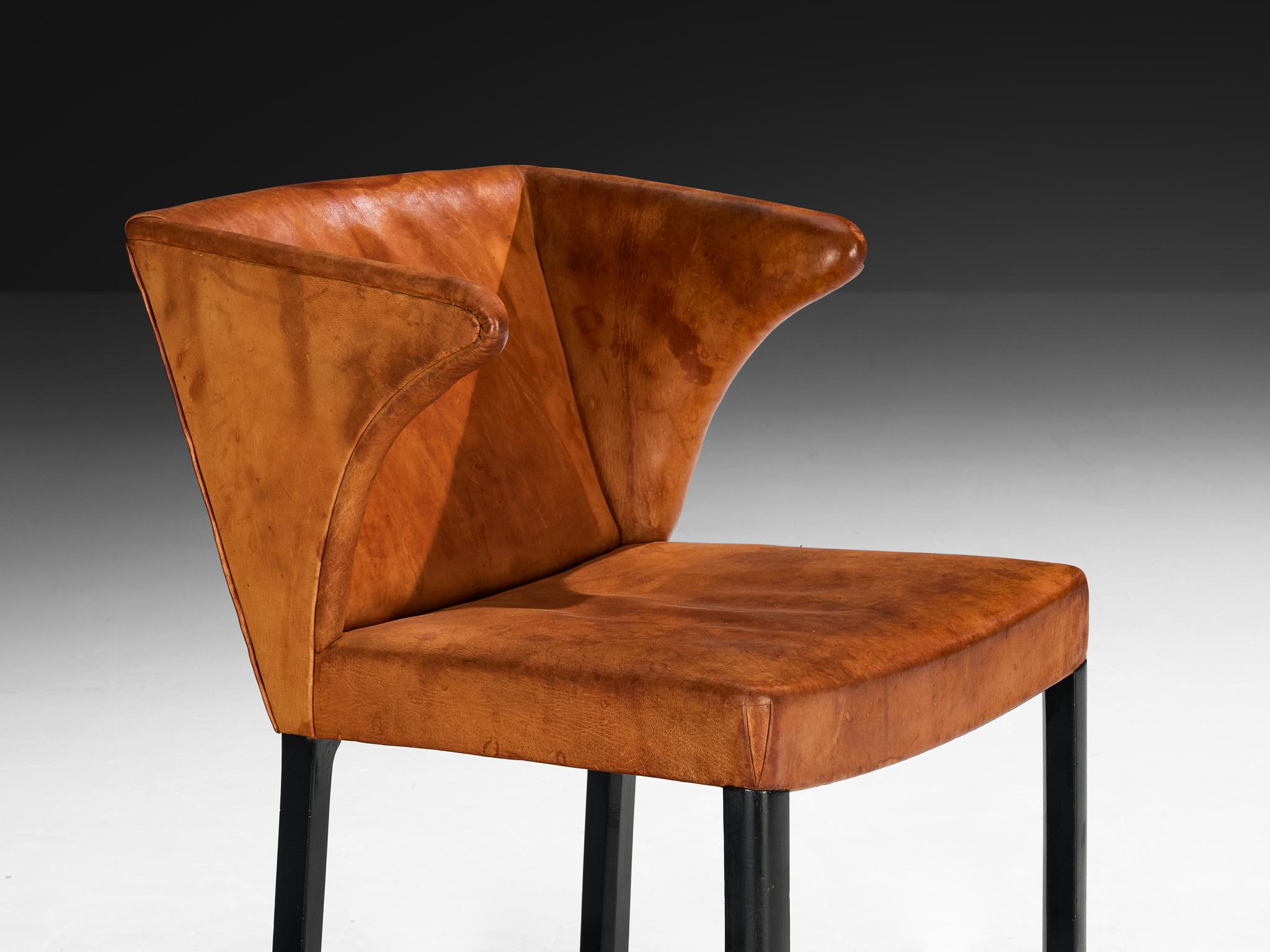 Scandinavian Modern Frits Henningsen Armchair in Patinated Cognac Niger Leather For Sale