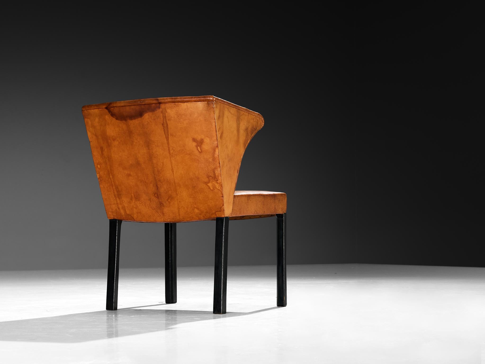 Frits Henningsen Armchair in Patinated Cognac Niger Leather In Good Condition For Sale In Waalwijk, NL