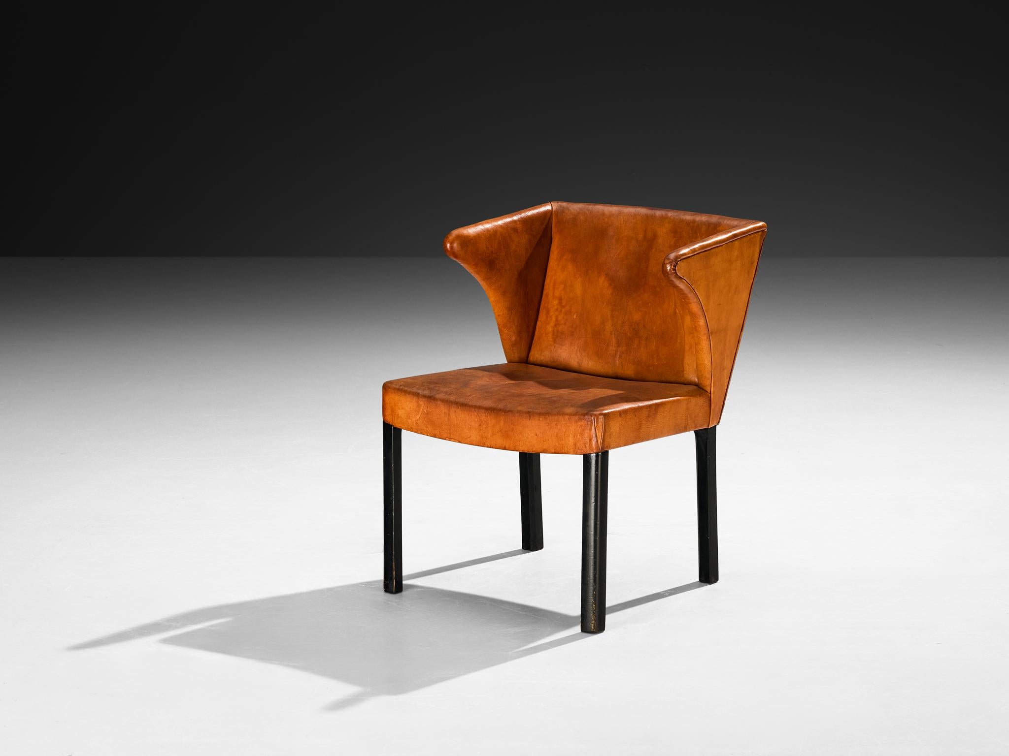 Frits Henningsen Armchair in Patinated Cognac Niger Leather For Sale 1