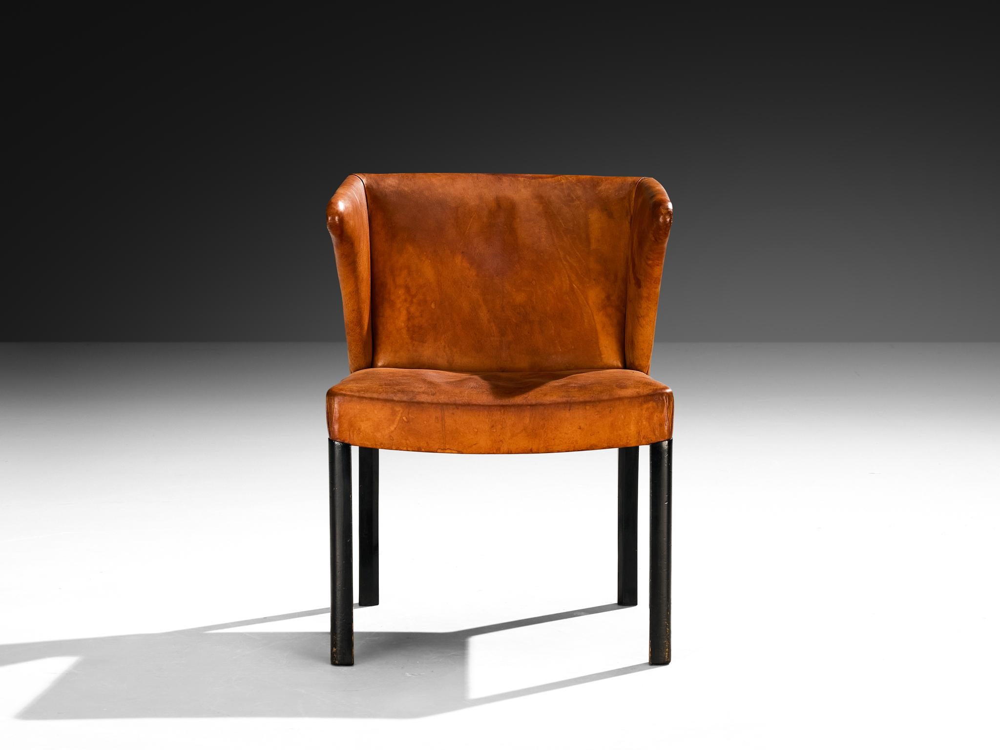 Frits Henningsen Armchair in Patinated Cognac Niger Leather For Sale 2