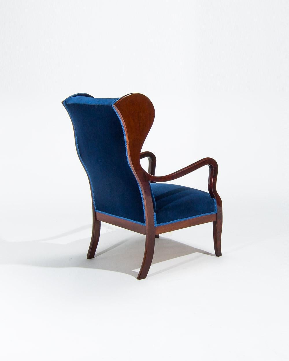 Scandinavo moderno Poltrona Frits Henningsen in velluto, metà del secolo scorso, danese, anni '50 in vendita
