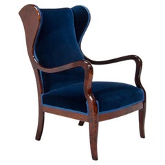 Frits Henningsen Armchair Lounge Chair in Velvet, Danish Mid Century 1950's