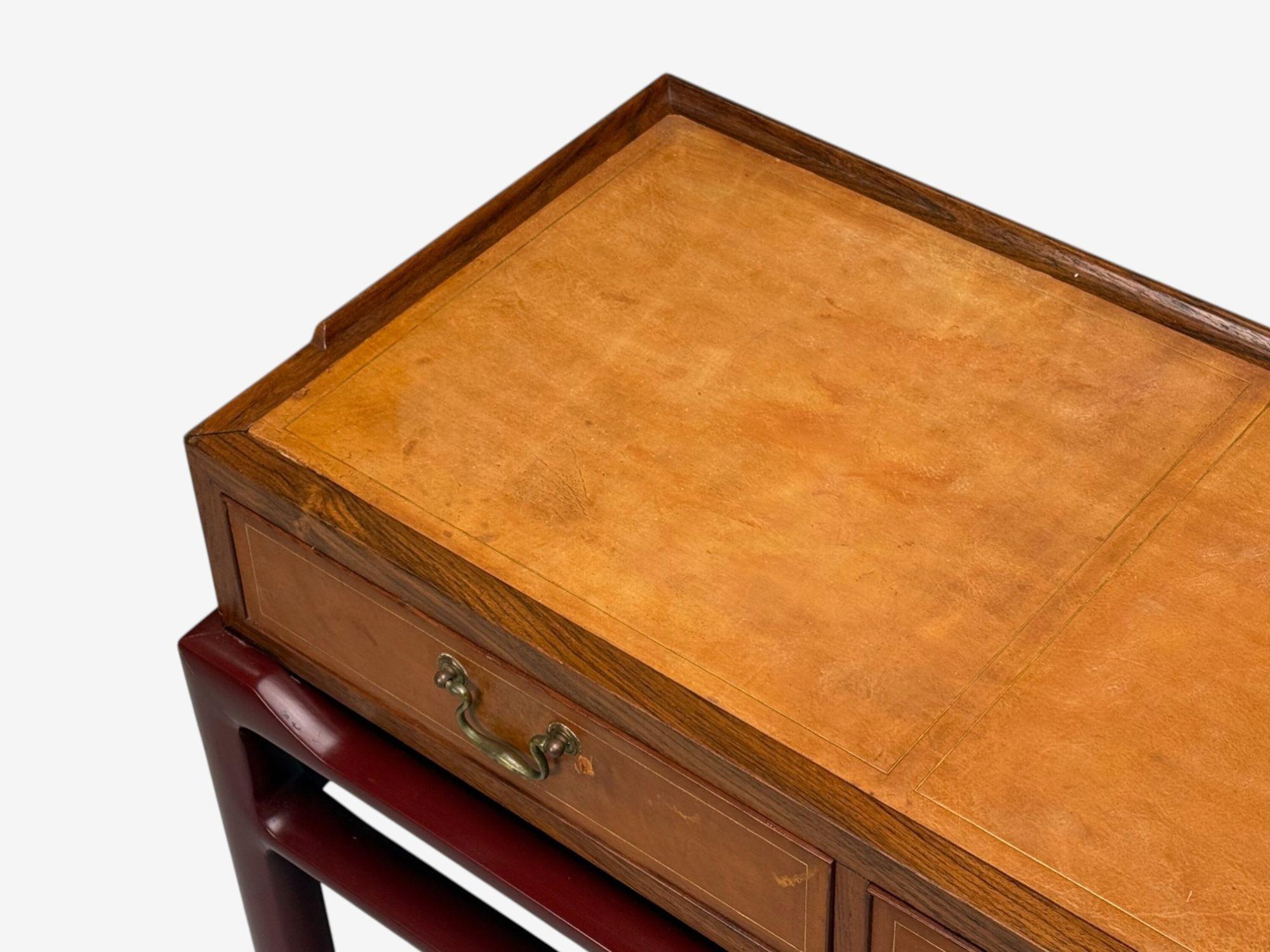 Frits Henningsen atr., palisandro, cuero, latón, mesa consola, Dinamarca, años 50 en venta 1