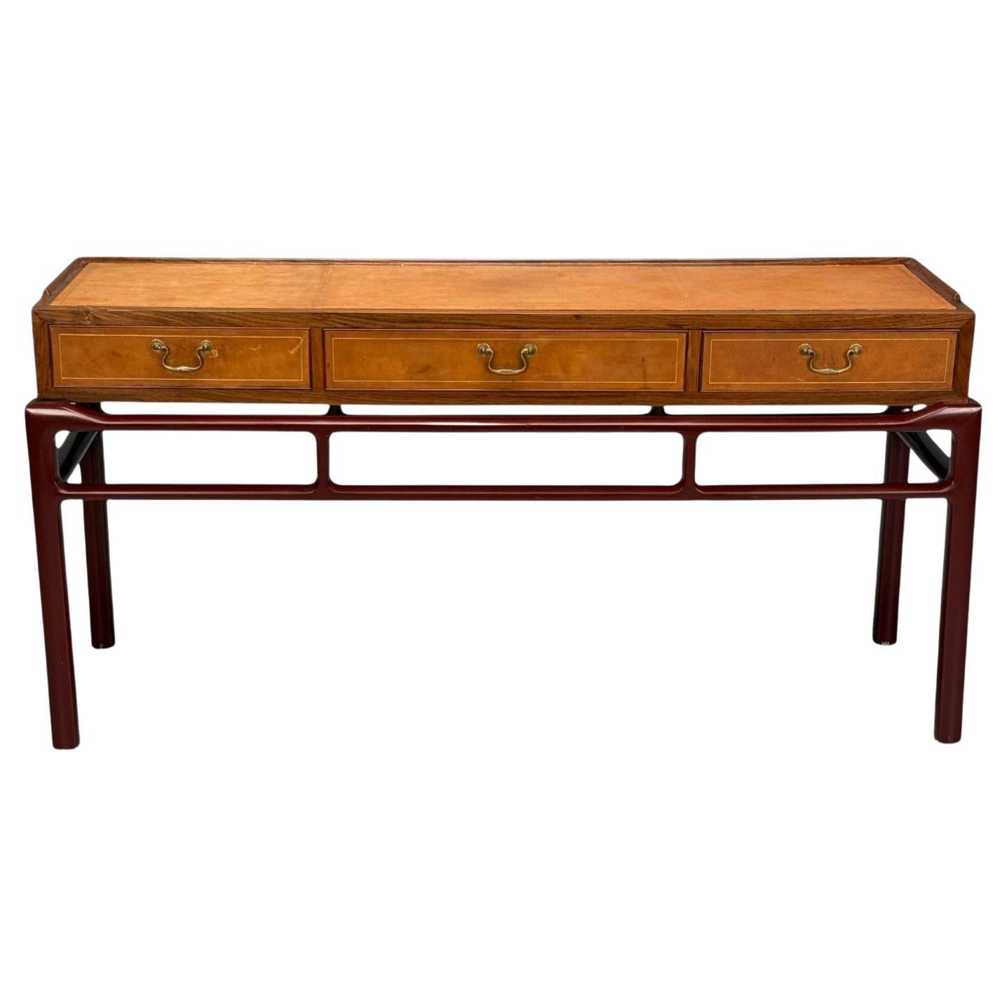 Frits Henningsen atr., palisandro, cuero, latón, mesa consola, Dinamarca, años 50 en venta