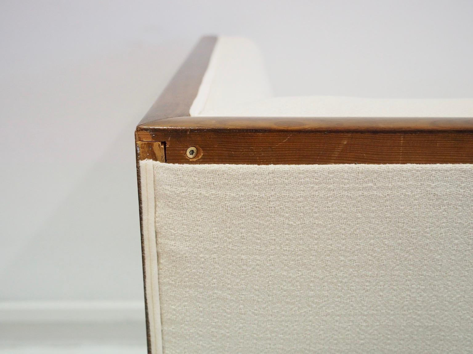 Frits Henningsen Box-Shaped Wooden Sofa with White Fabric Upholstery 8