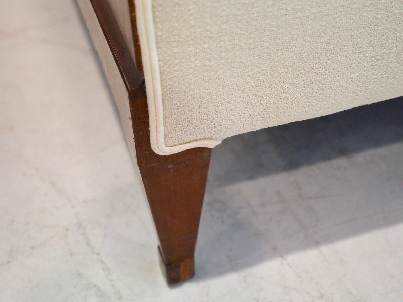 Frits Henningsen Box-Shaped Wooden Sofa with White Fabric Upholstery 9
