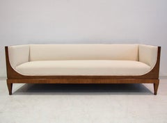 Frits Henningsen Box-Shaped Wooden Sofa with White Fabric Upholstery