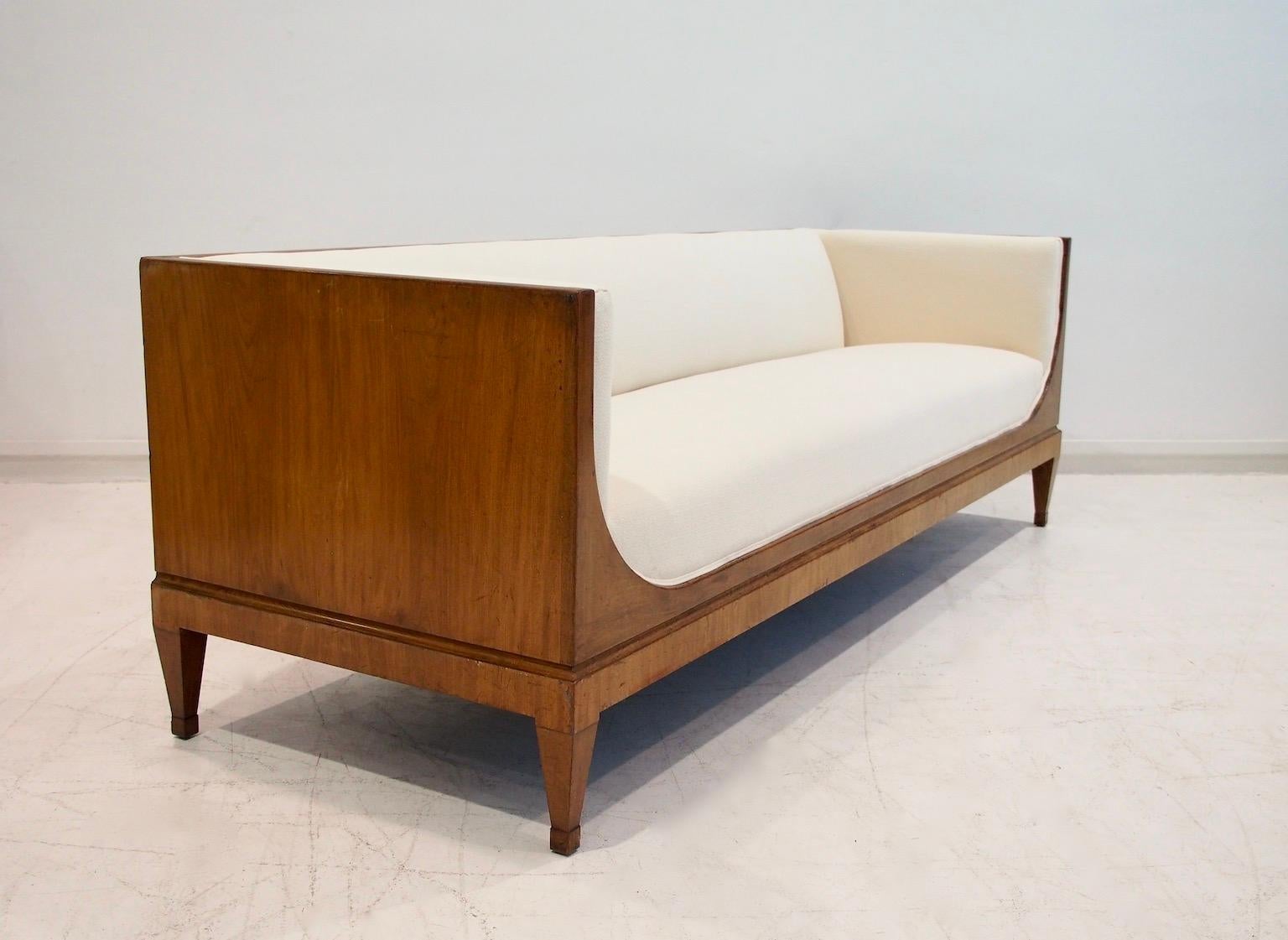 Frits Henningsen Box-Shaped Wooden Sofa with White Fabric Upholstery 1