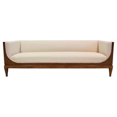 Frits Henningsen Box-Shaped Wooden Sofa with White Fabric Upholstery