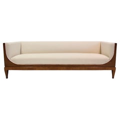 Frits Henningsen Box-Shaped Wooden Sofa with White Fabric Upholstery