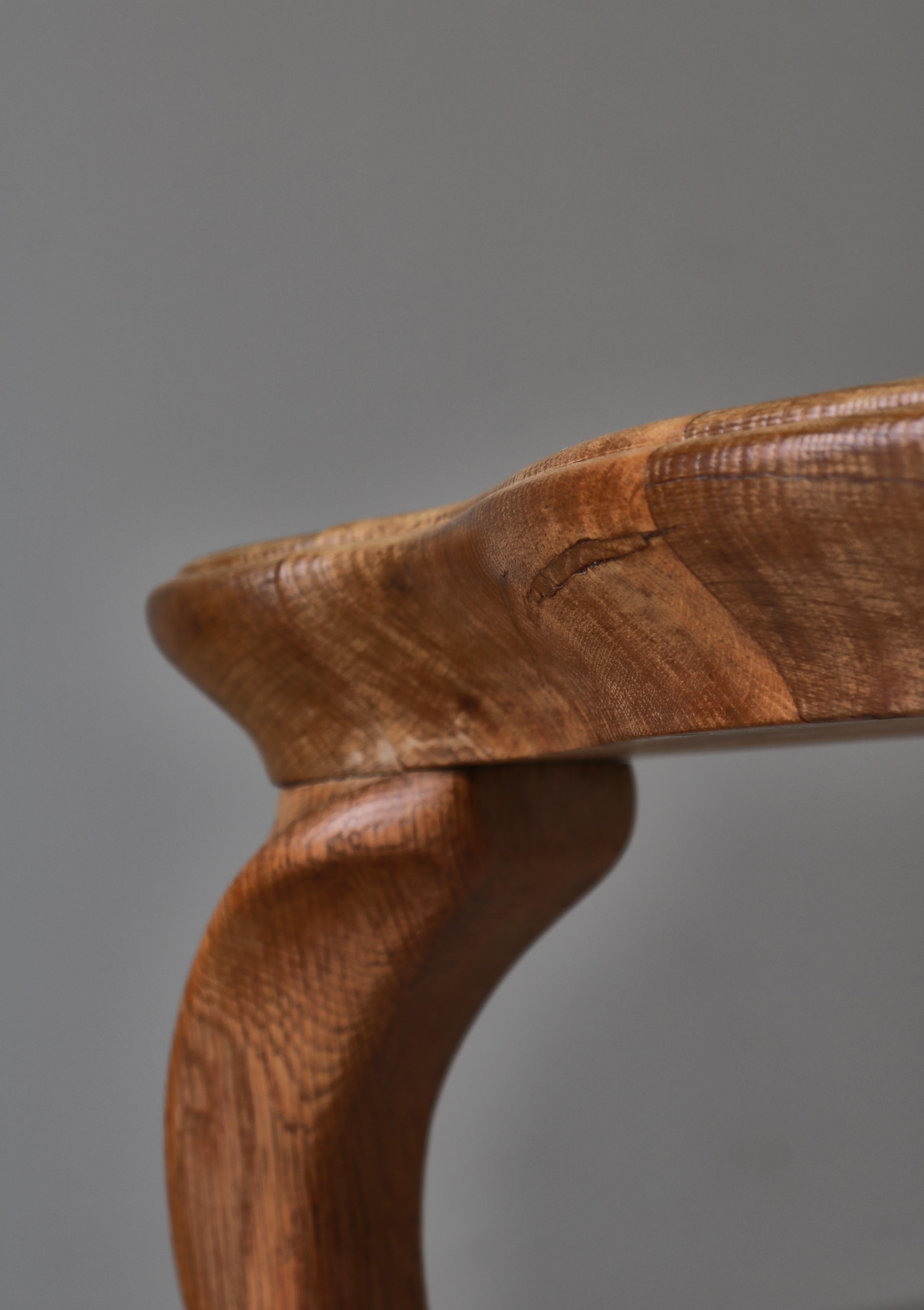 Frits Henningsen Carved Coffee Table with Gouged Top Solid Oak, Denmark, 1940s 6
