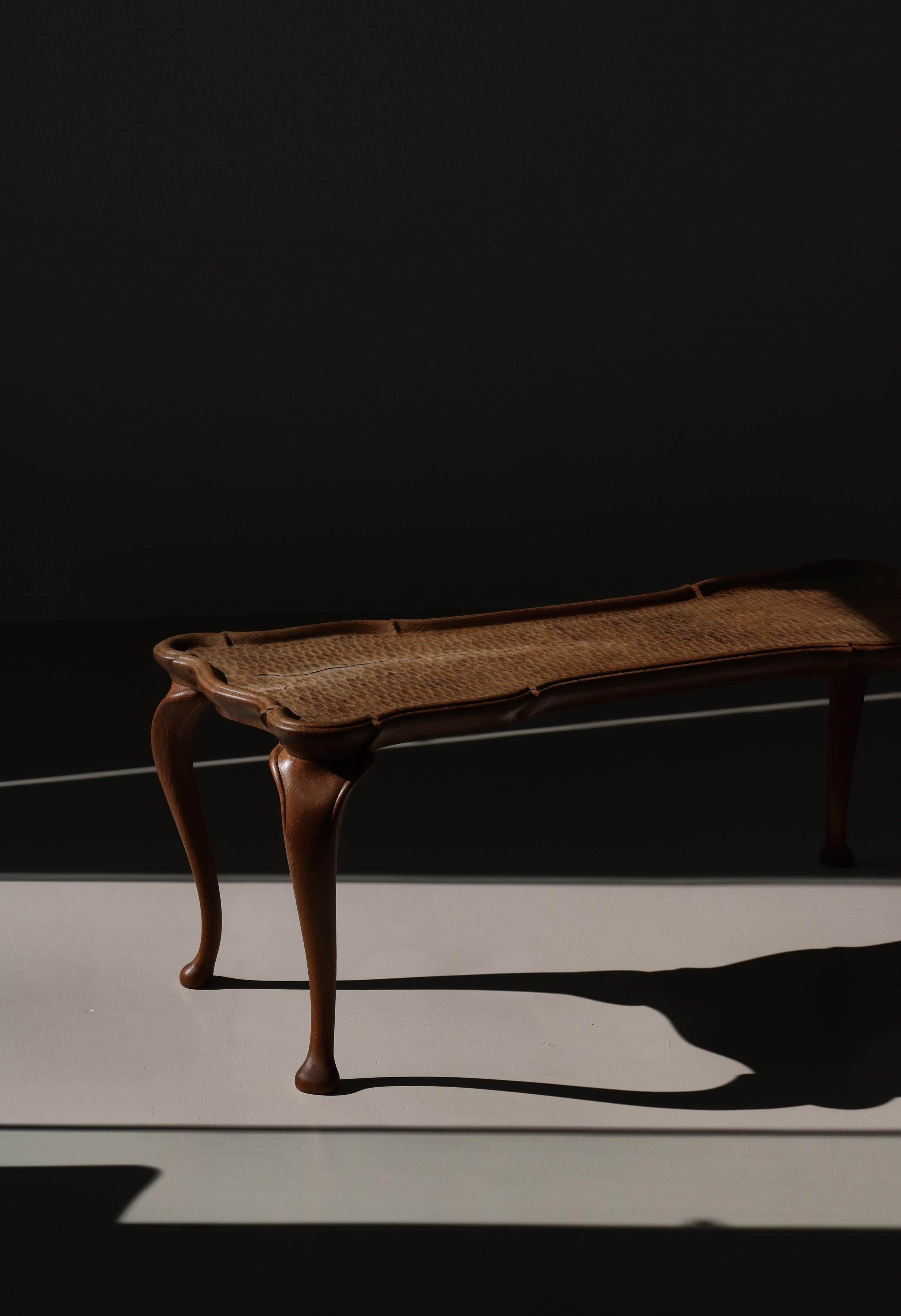 Frits Henningsen Carved Coffee Table with Gouged Top Solid Oak, Denmark, 1940s 5