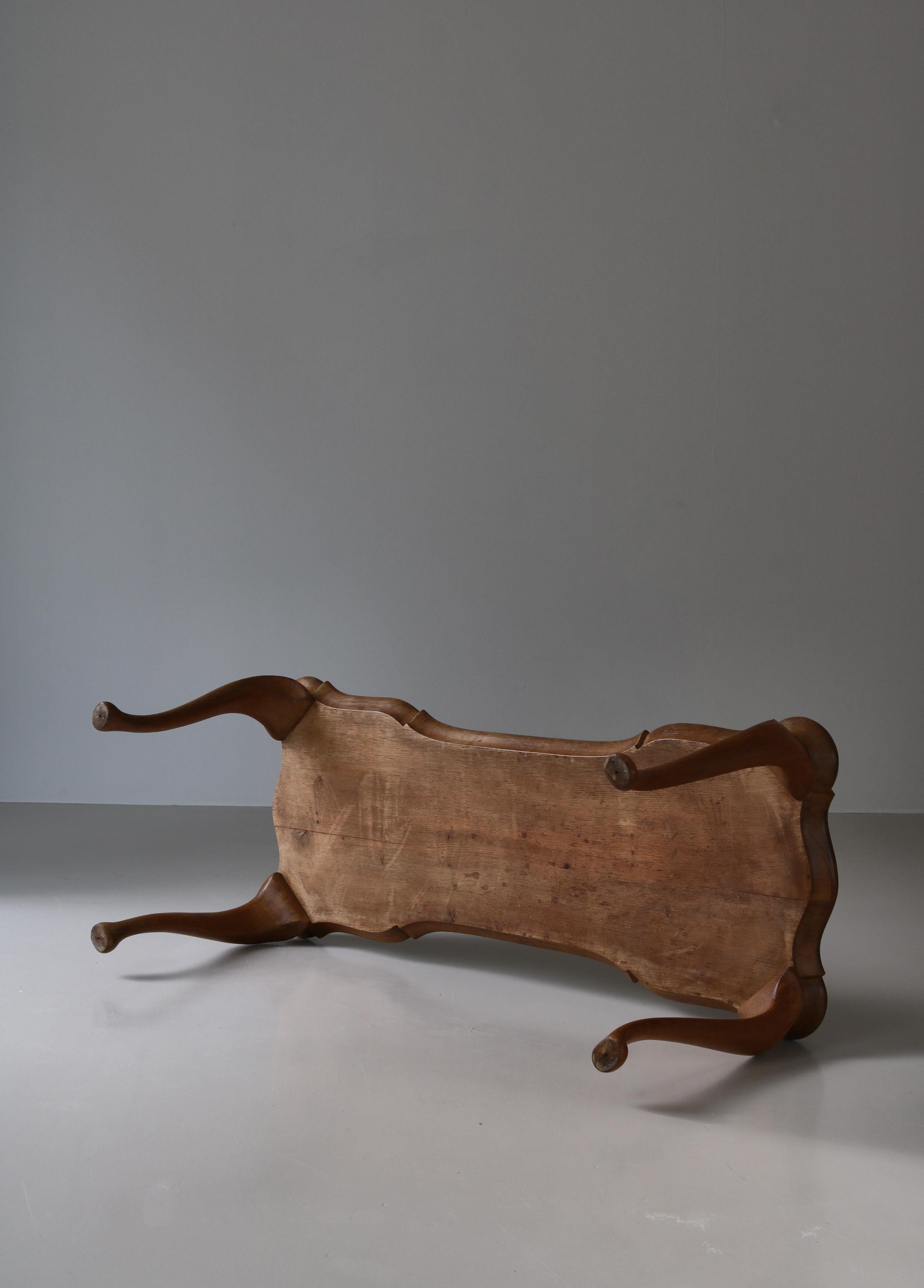 Frits Henningsen Carved Coffee Table with Gouged Top Solid Oak, Denmark, 1940s 7