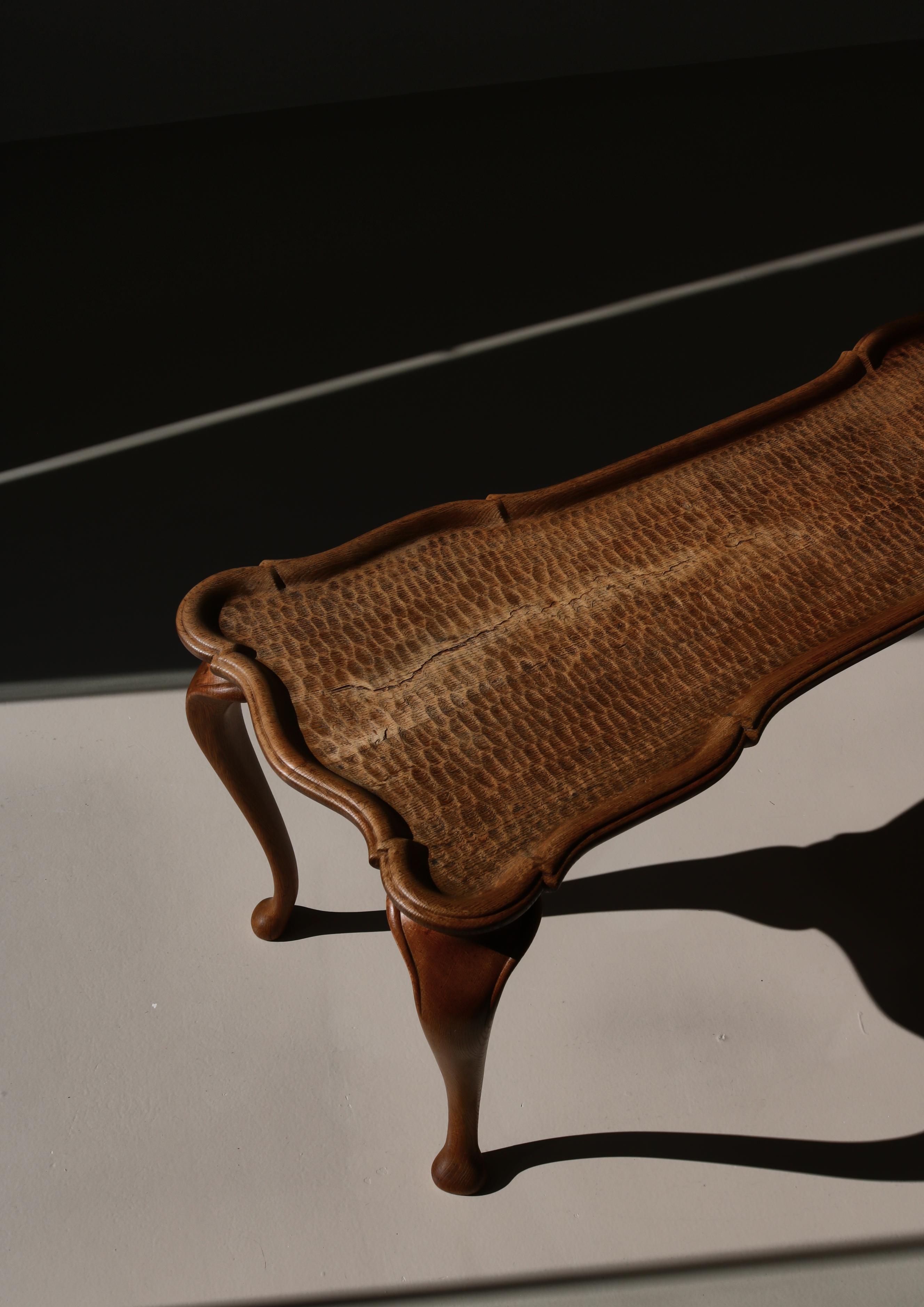 Frits Henningsen Carved Coffee Table with Gouged Top Solid Oak, Denmark, 1940s 6