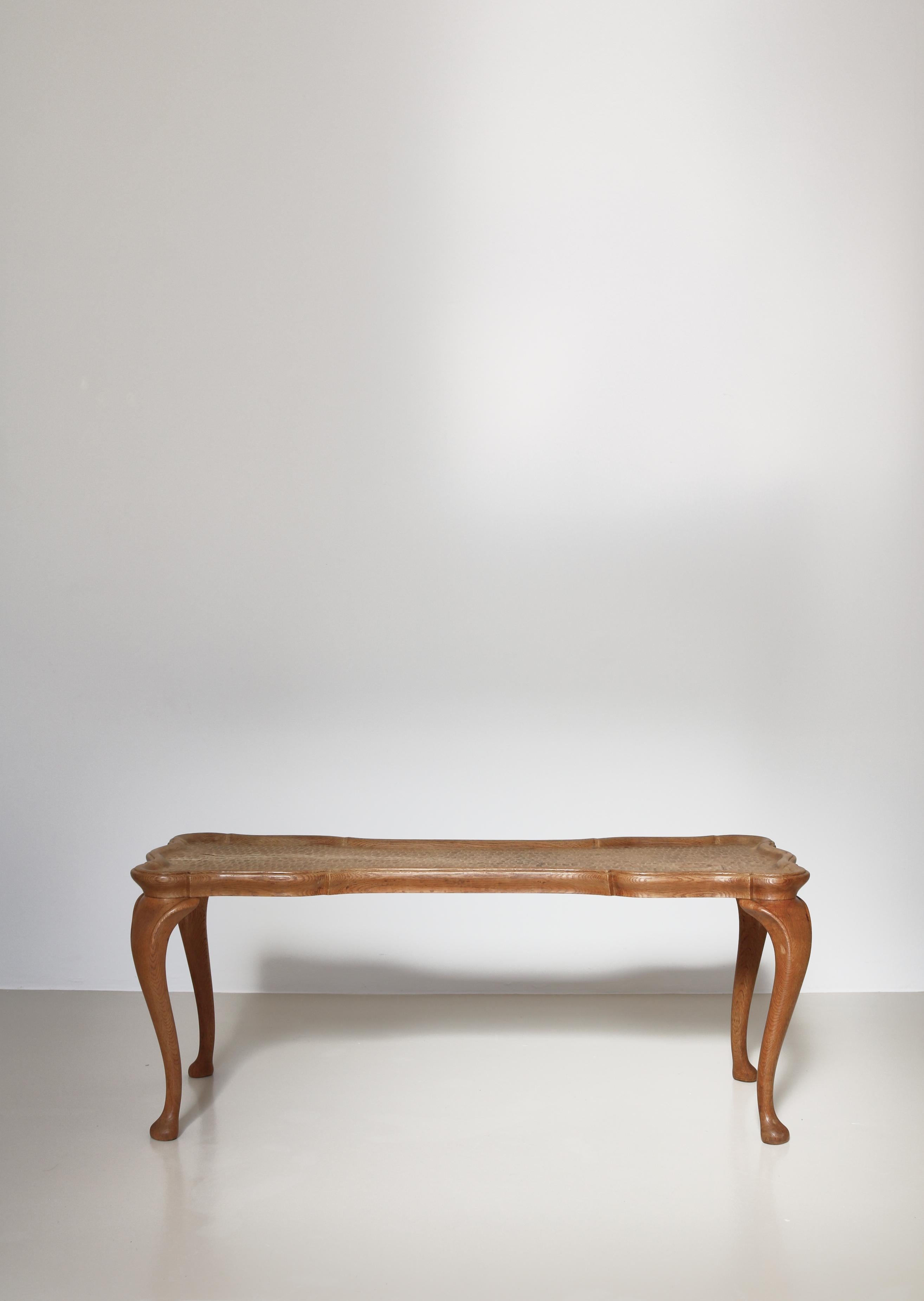 Scandinavian Modern Frits Henningsen Carved Coffee Table with Gouged Top Solid Oak, Denmark, 1940s