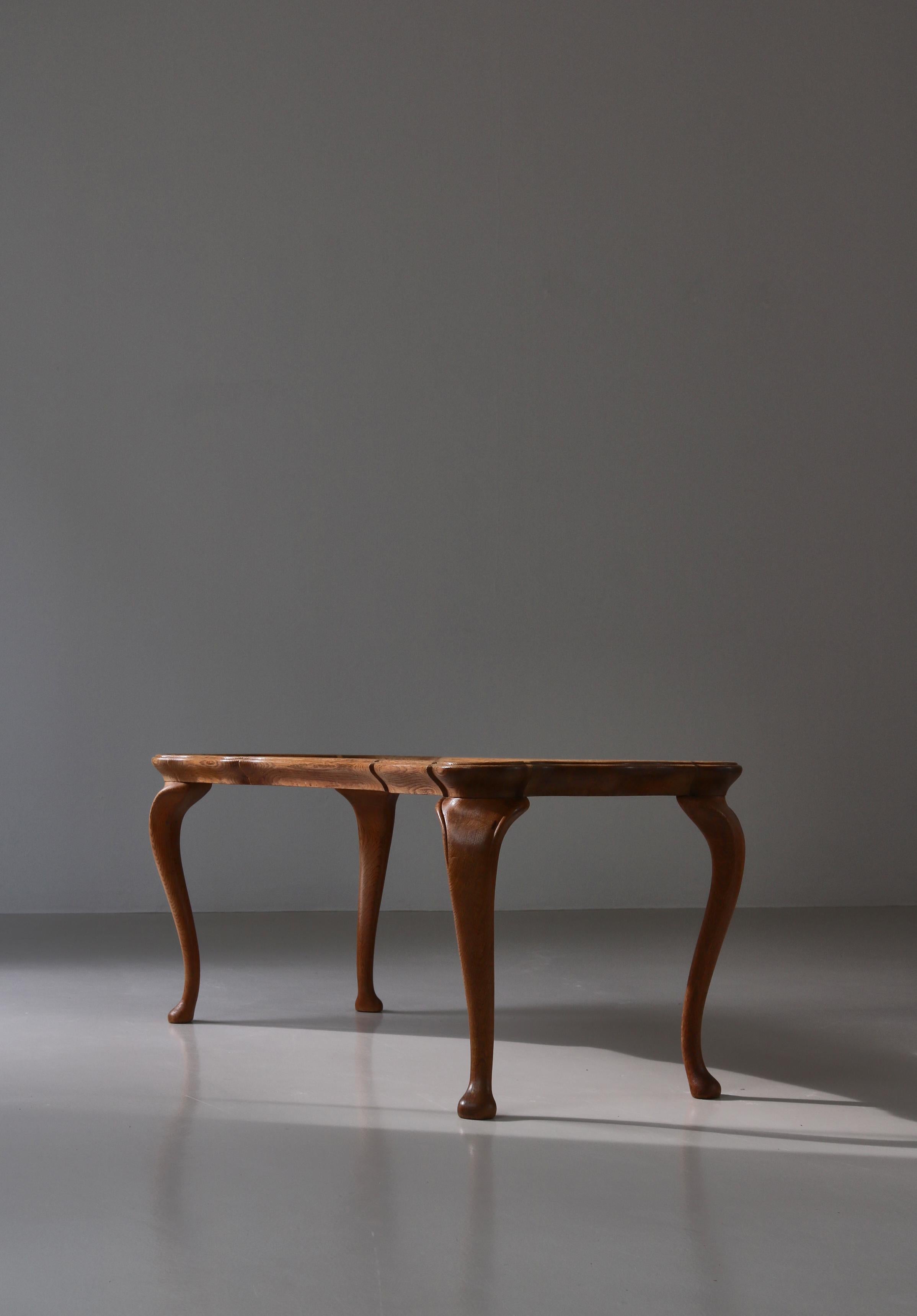 Danish Frits Henningsen Carved Coffee Table with Gouged Top Solid Oak, Denmark, 1940s