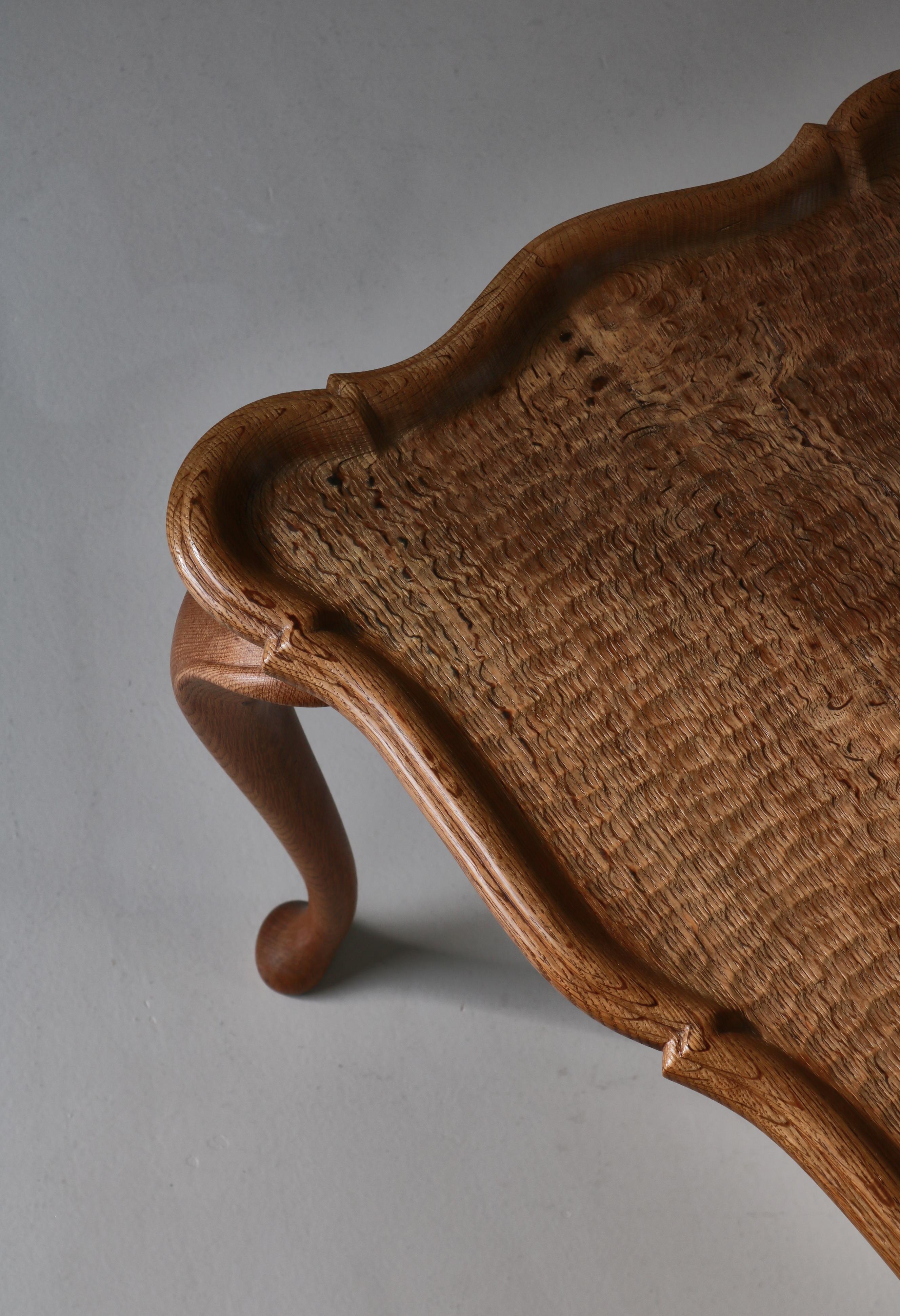 Mid-20th Century Frits Henningsen Carved Coffee Table with Gouged Top Solid Oak, Denmark, 1940s