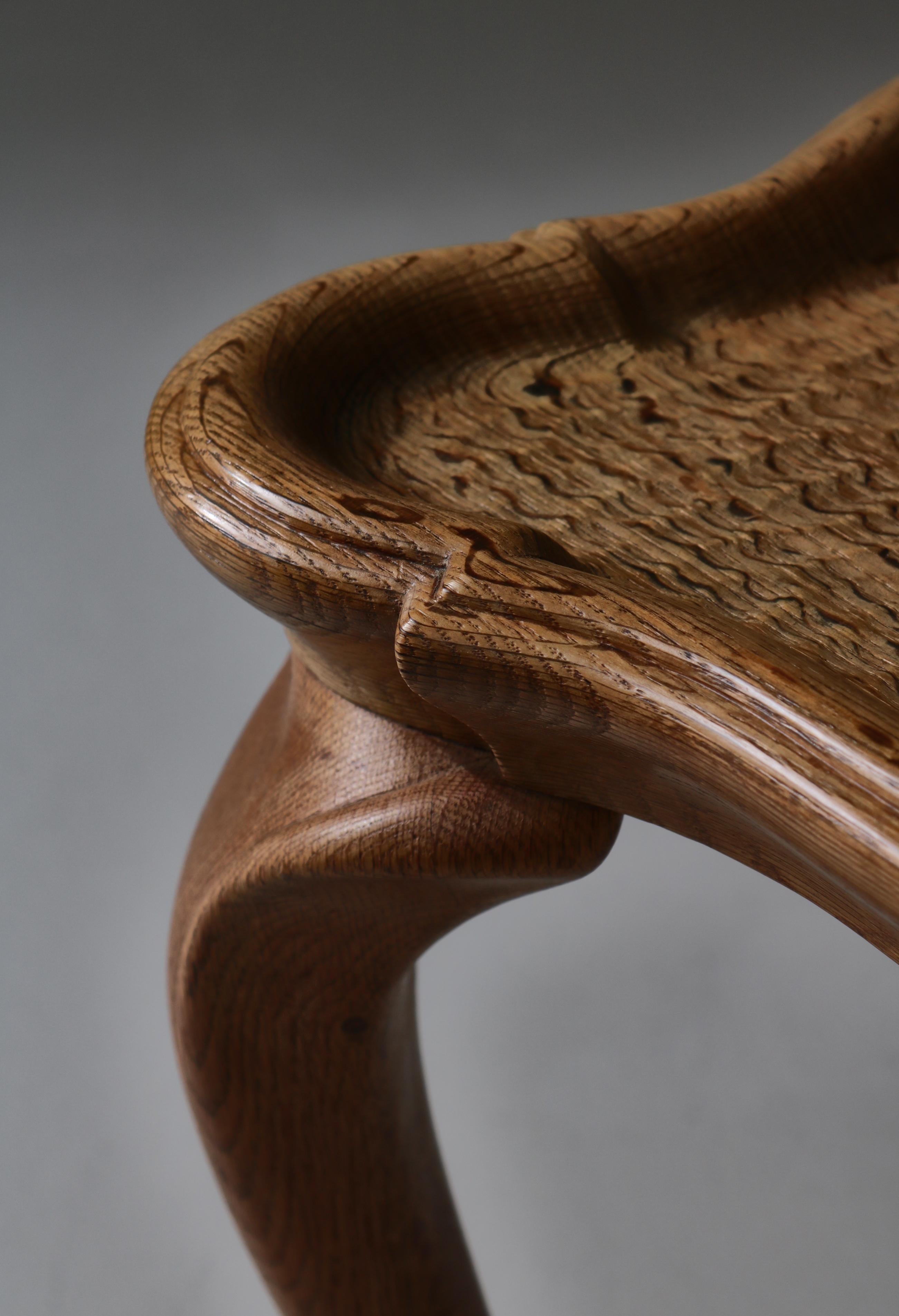 Frits Henningsen Carved Coffee Table with Gouged Top Solid Oak, Denmark, 1940s 1