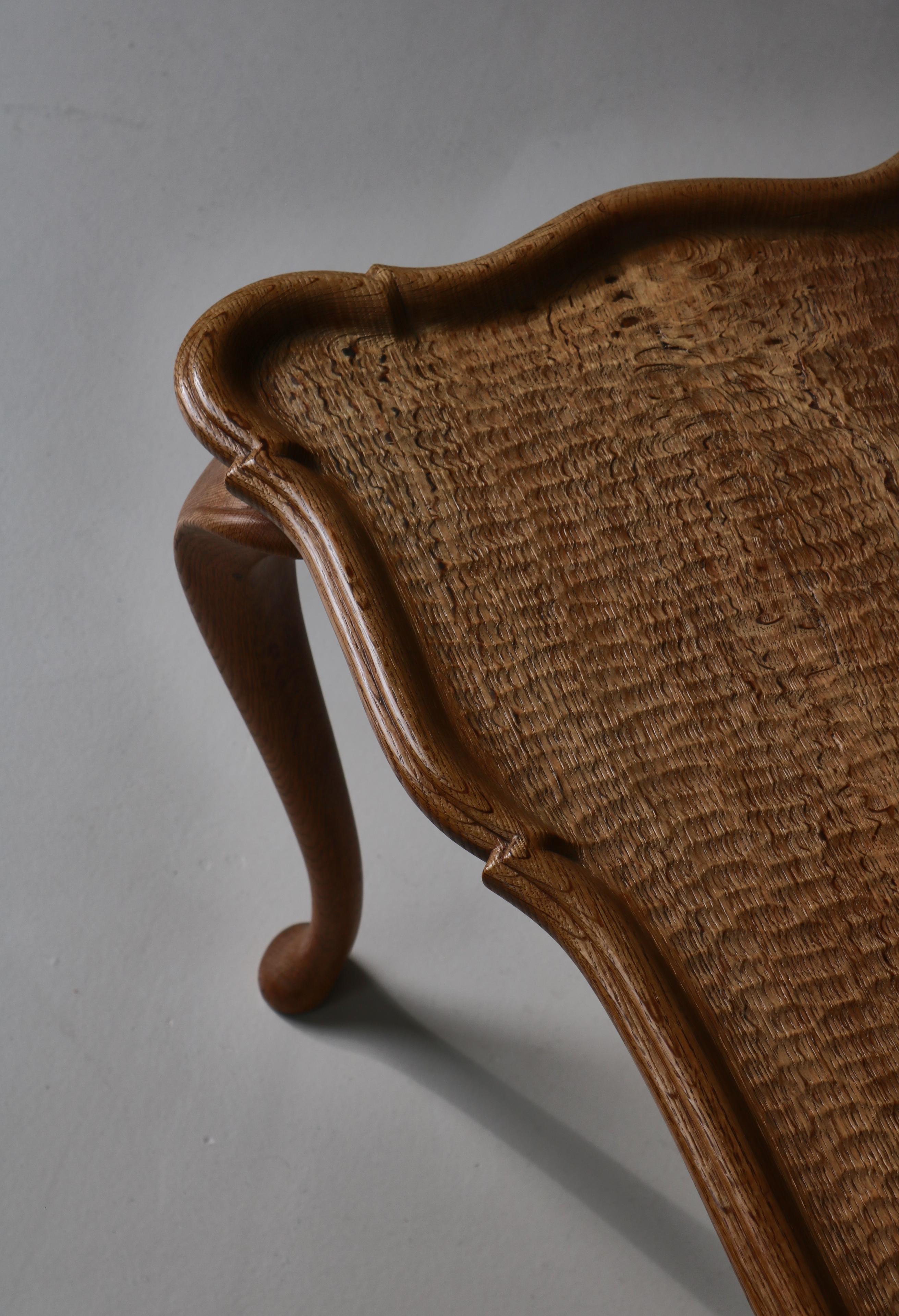 Frits Henningsen Carved Coffee Table with Gouged Top Solid Oak, Denmark, 1940s 3