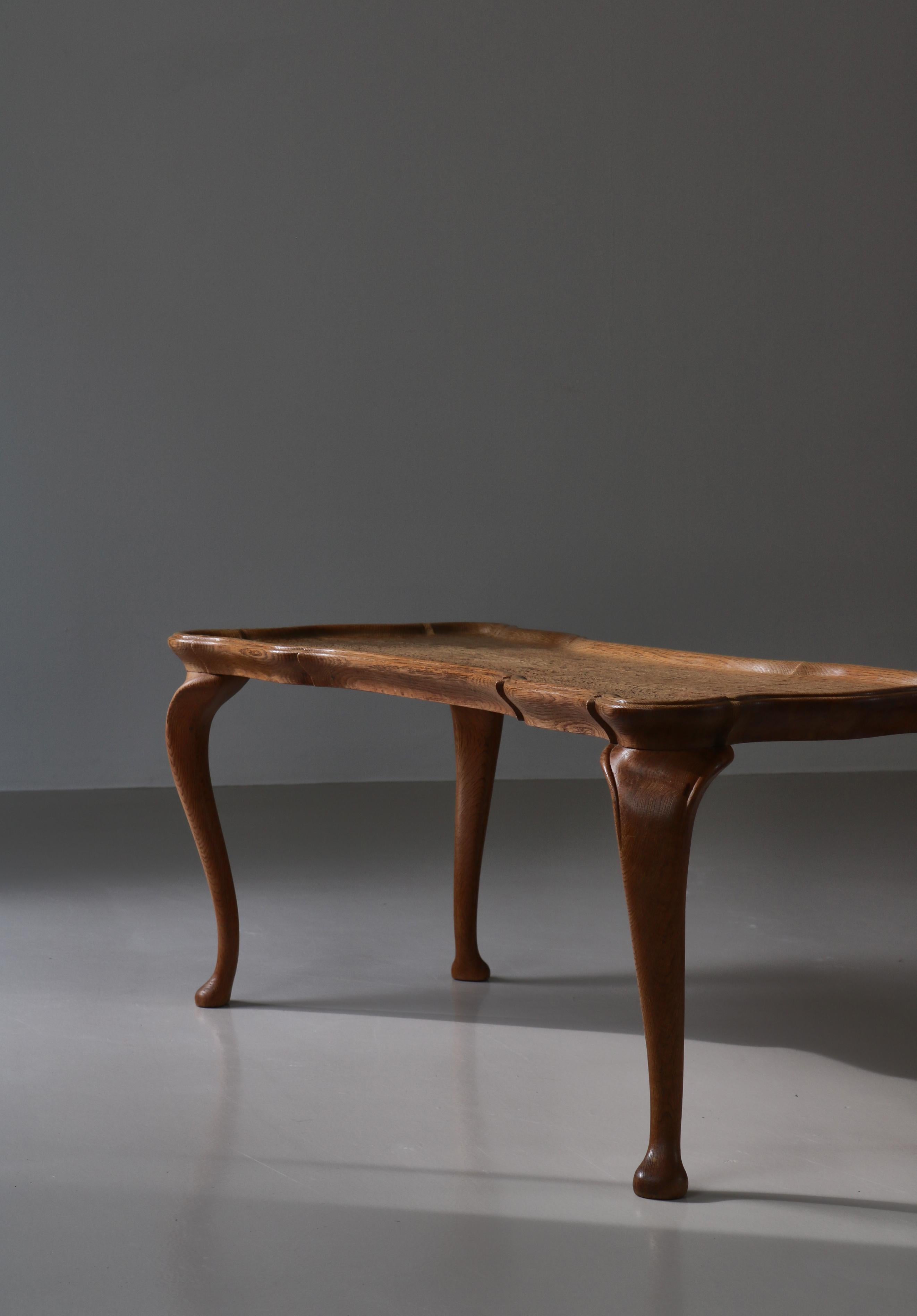 Frits Henningsen Carved Coffee Table with Gouged Top Solid Oak, Denmark, 1940s 4