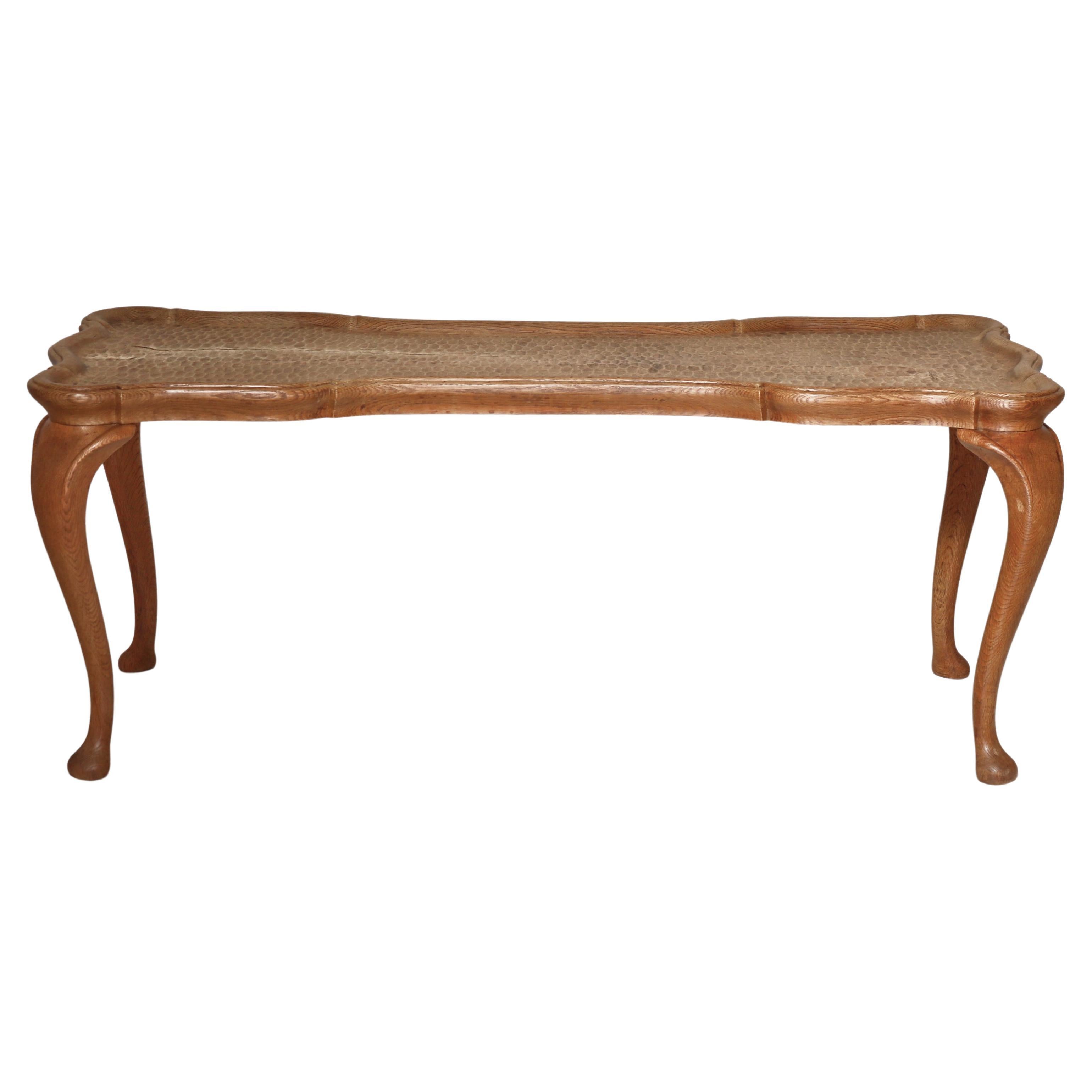 Frits Henningsen Carved Coffee Table with Gouged Top Solid Oak, Denmark, 1940s For Sale