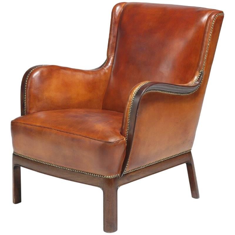 Frits Henningsen Cognac-Color Armchair Reupholstered for Another 75 Years
