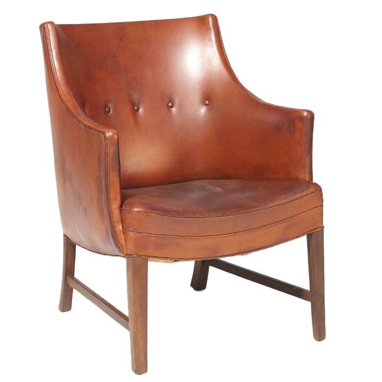 Frits Henningsen Cognac-Color Leather Armchair in Excellent Original Condition