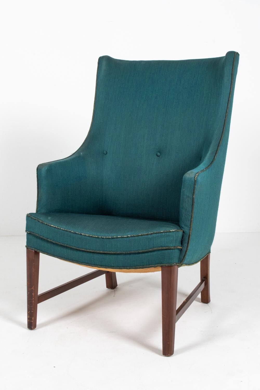 Mahogany Frits Henningsen Danish Highback Lounge Chair, c. 1940's For Sale
