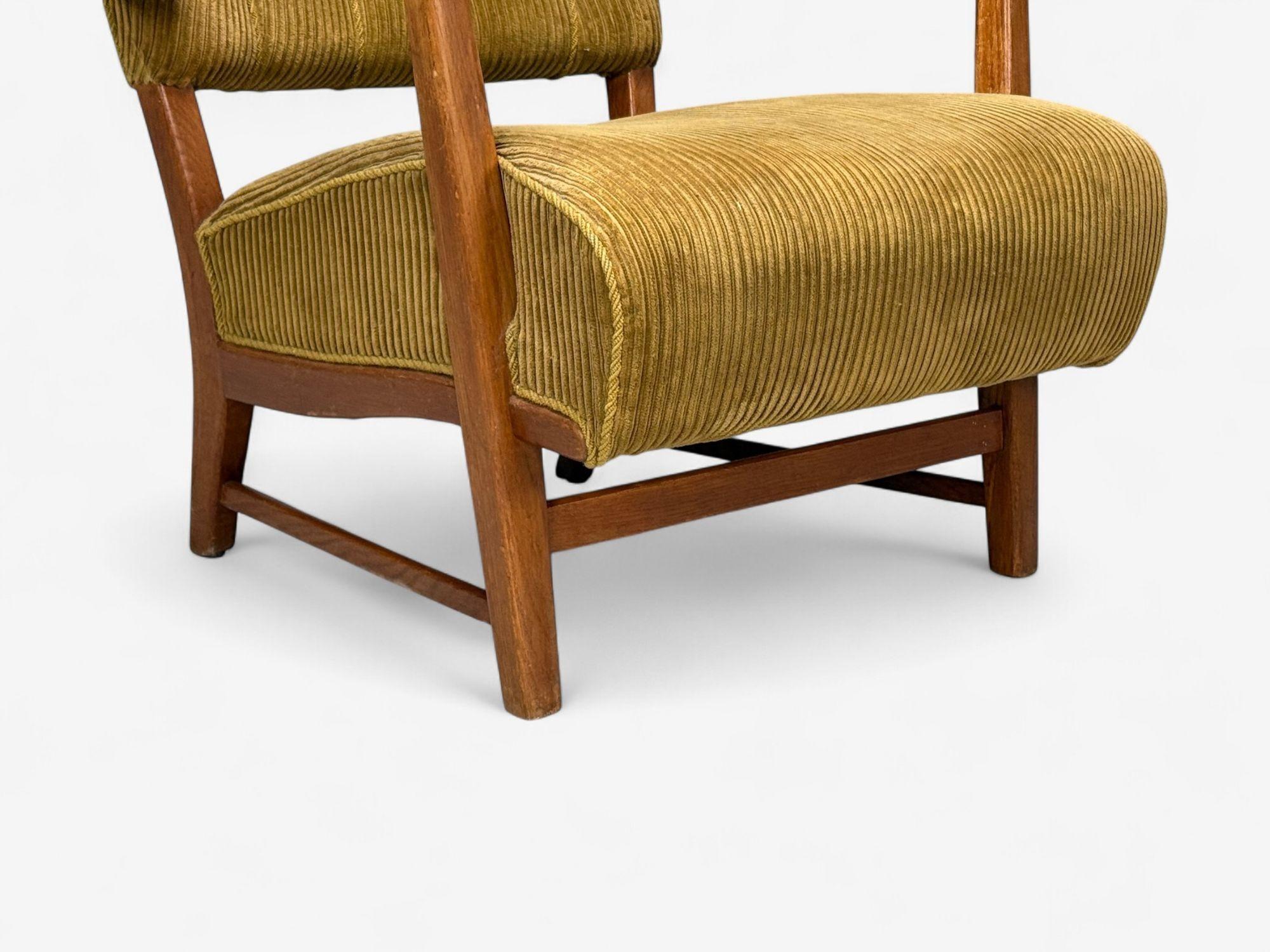 Frits Henningsen, Dänische Moderne, Kord, Holz, Sessel, Dänemark, 1940er Jahre im Angebot 6