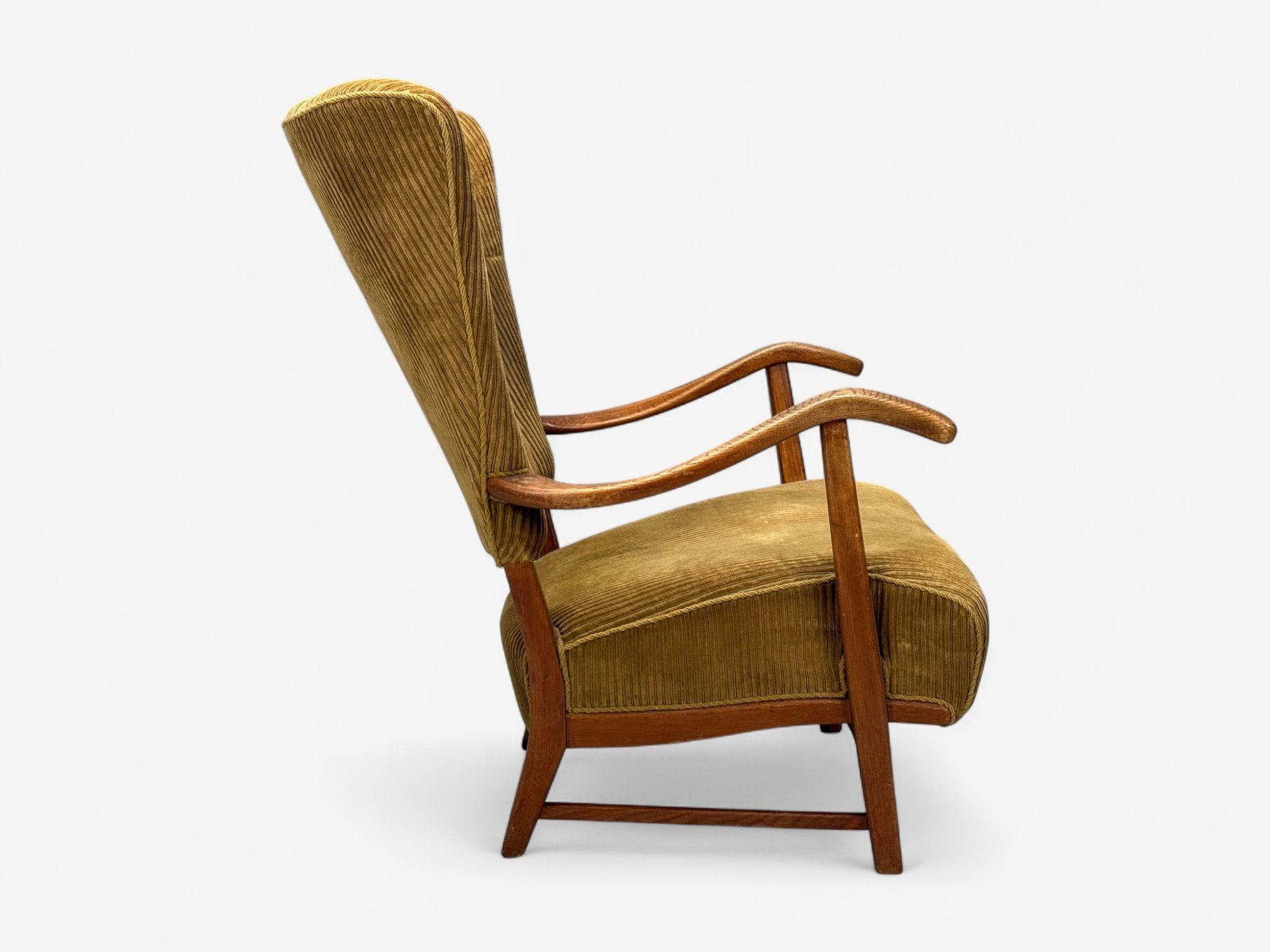 Frits Henningsen, Dänische Moderne, Kord, Holz, Sessel, Dänemark, 1940er Jahre im Angebot 2