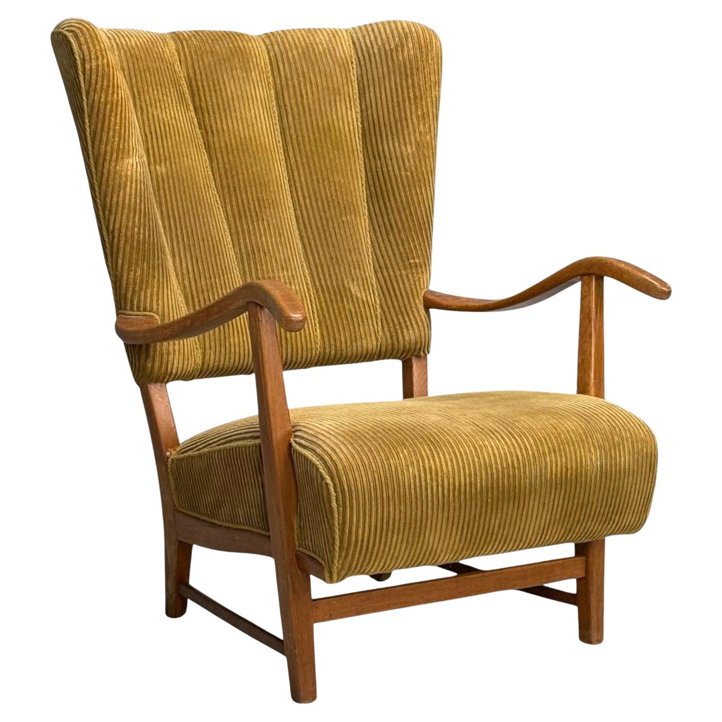 Frits Henningsen, Dänische Moderne, Kord, Holz, Sessel, Dänemark, 1940er Jahre im Angebot