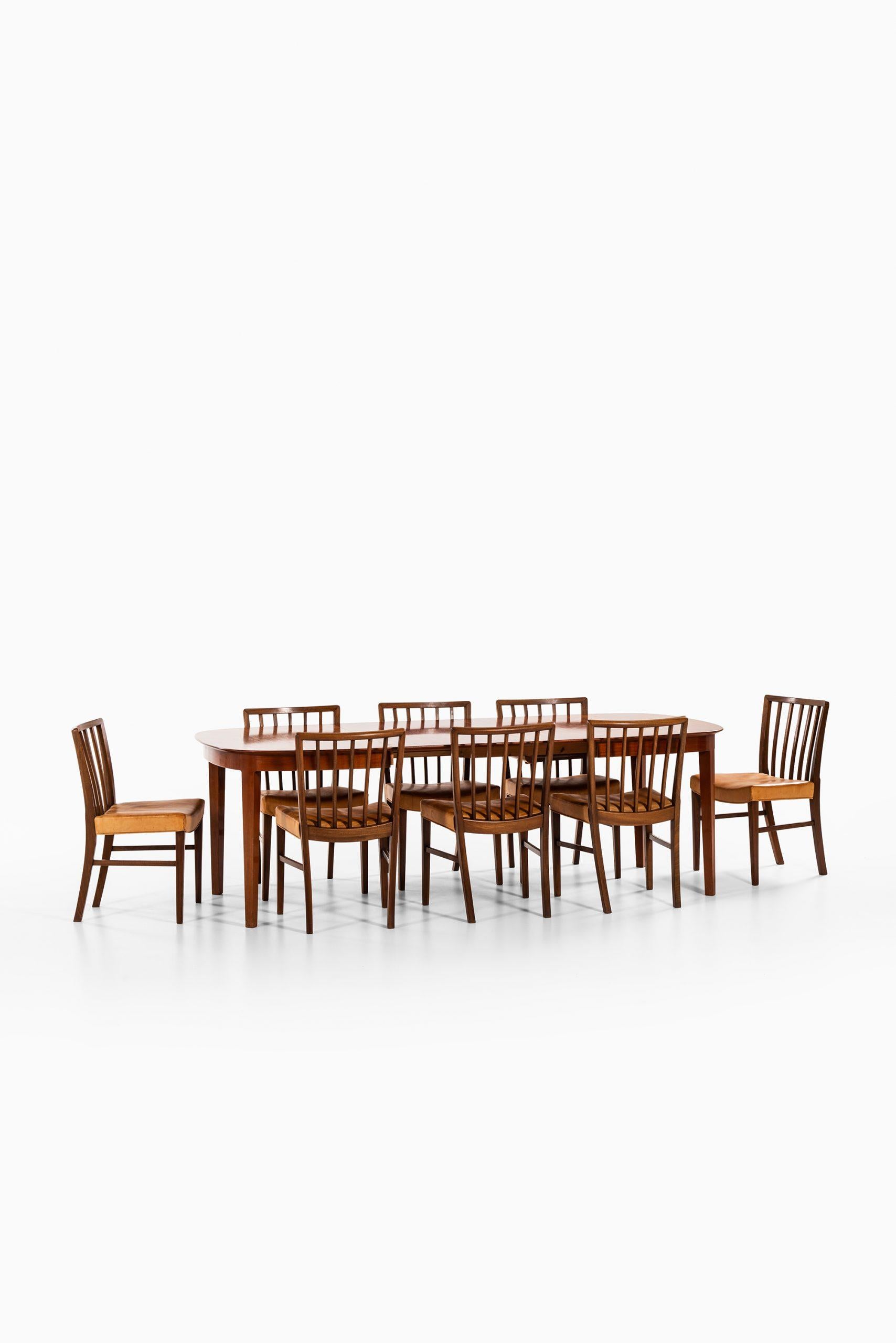 Leather Frits Henningsen Dining Chairs by Cabinetmaker Frits Henningsen in Denmark For Sale