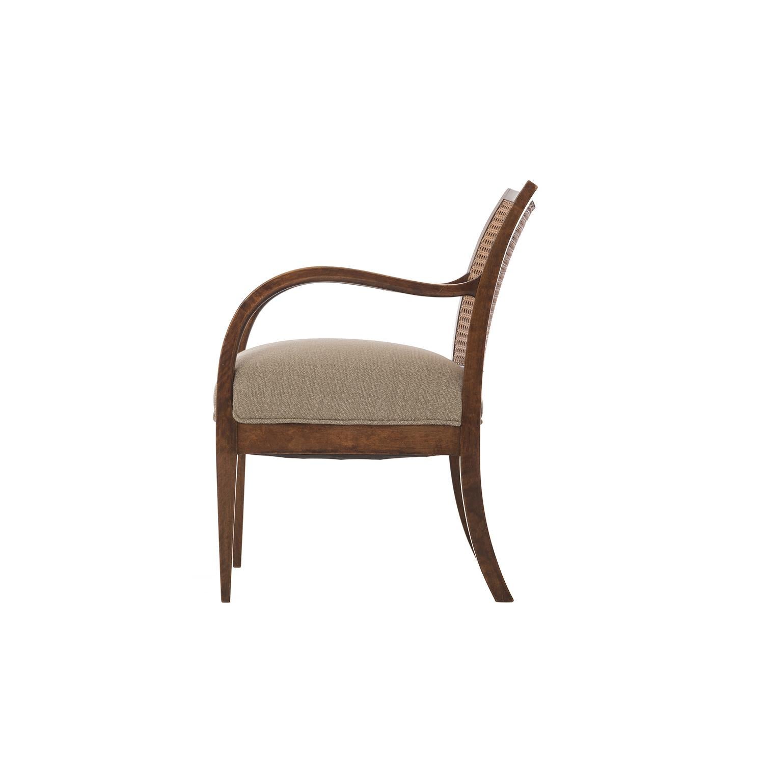 Danish Frits Henningsen Double Layer Caned Back Transitional Modern Armchair For Sale