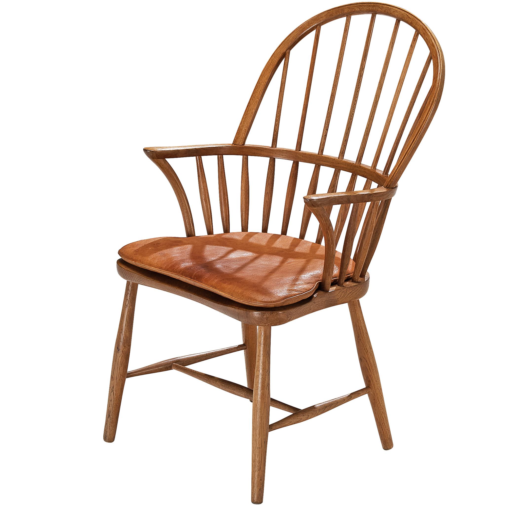 Silla Windsor de Frits Henningsen para Carl Hansen & Søn, en roble y cuero en venta