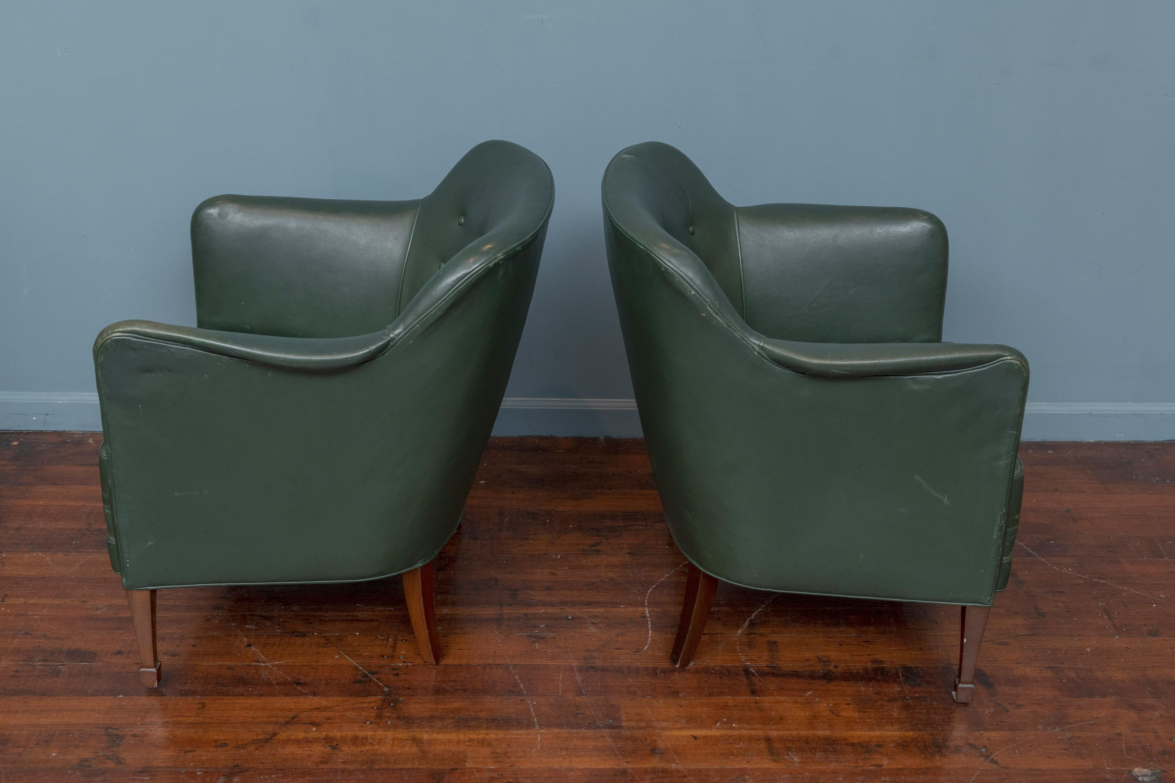 Mid-20th Century Frits Henningsen Green Leather Lounge Chairs