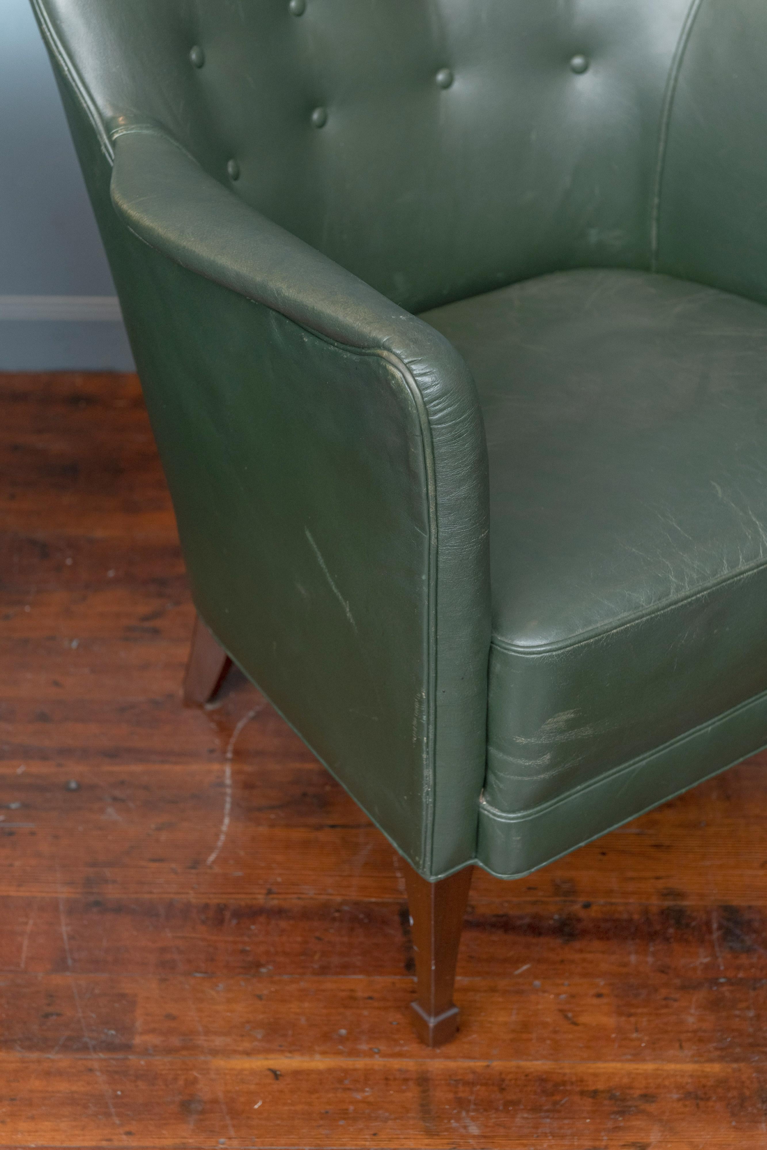 Frits Henningsen Green Leather Lounge Chairs 2