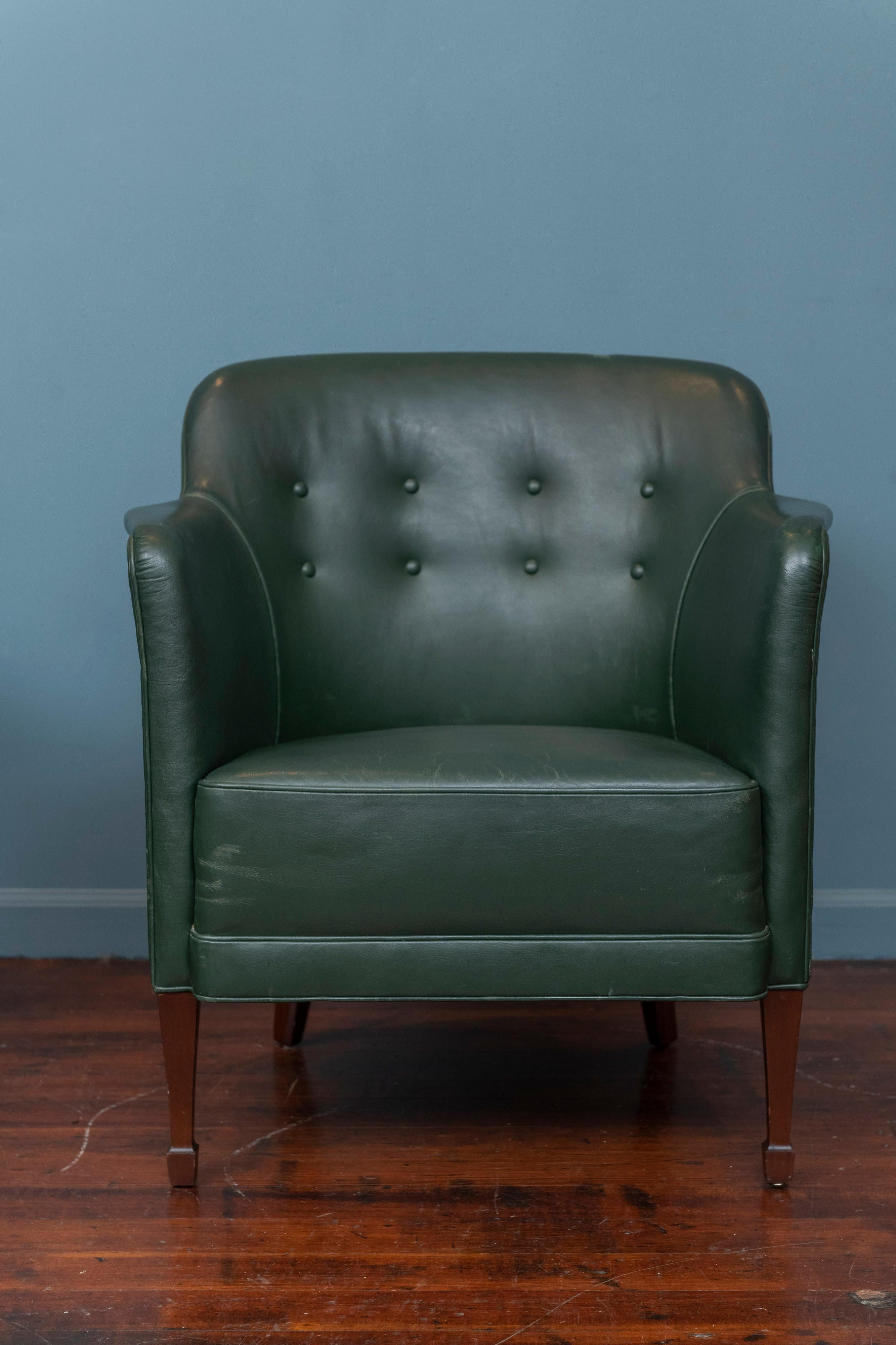 Frits Henningsen Green Leather Lounge Chairs 3