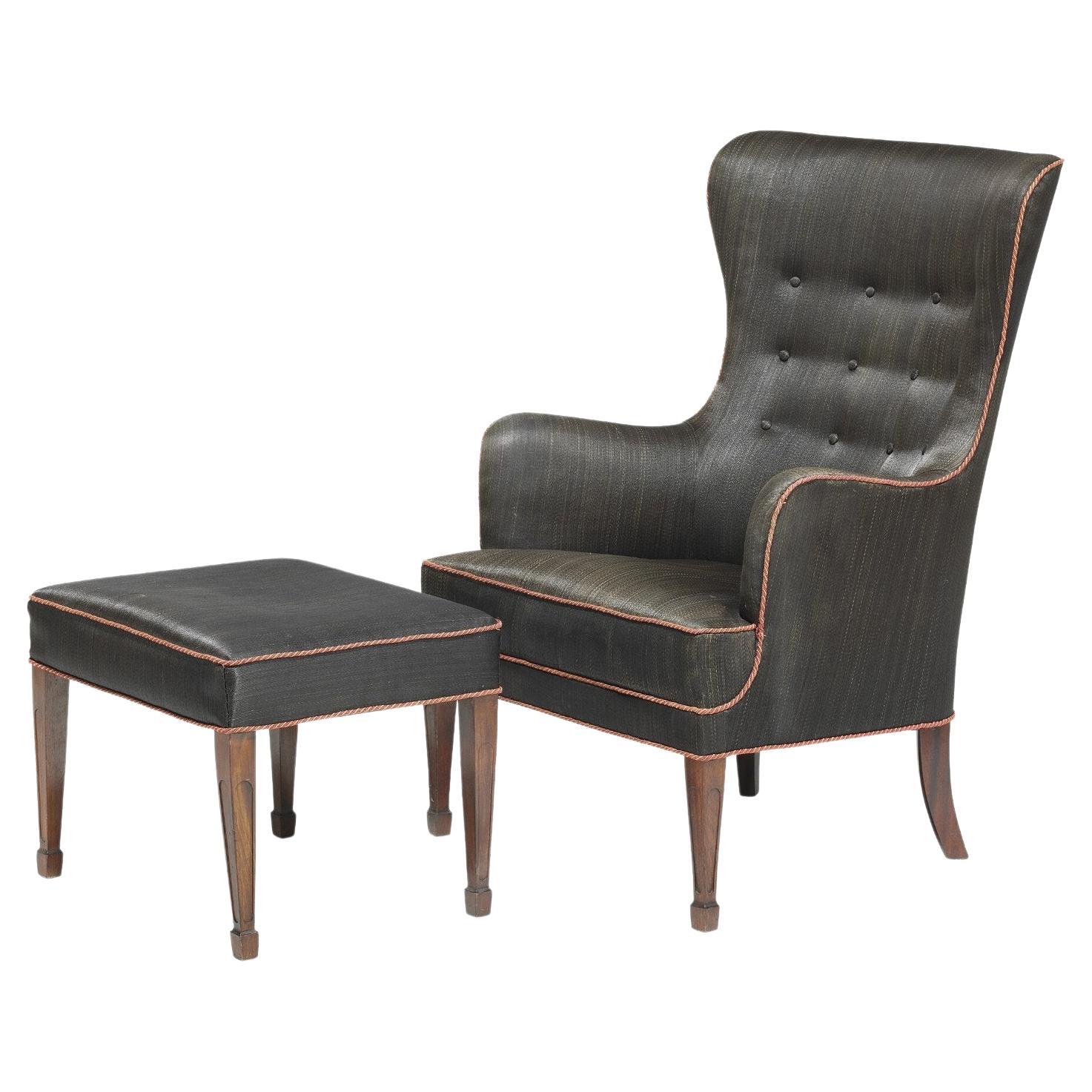 Frits Henningsen Horsehair Lounge Chair with Ottoman