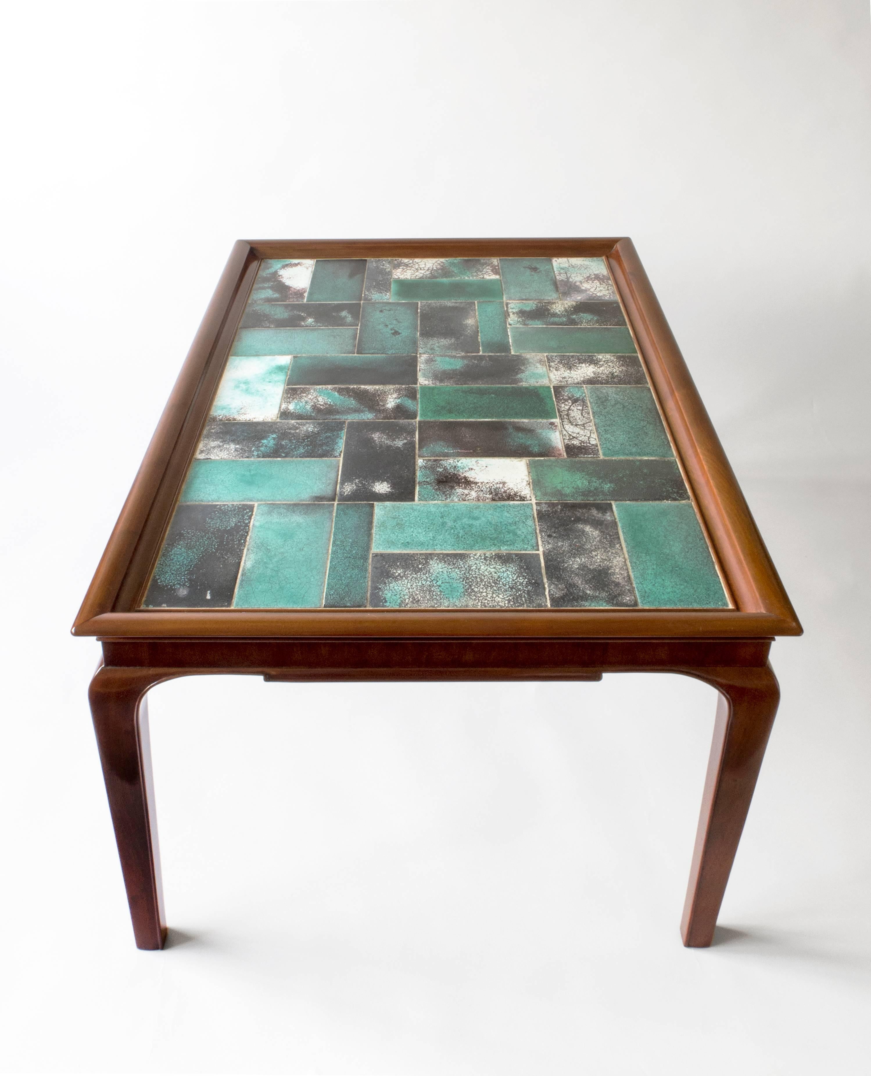 Frits Henningsen & Jens Thirslund, Rare Danish Mahogany & Tile-Top Coffee Table In Good Condition For Sale In Philadelphia, PA